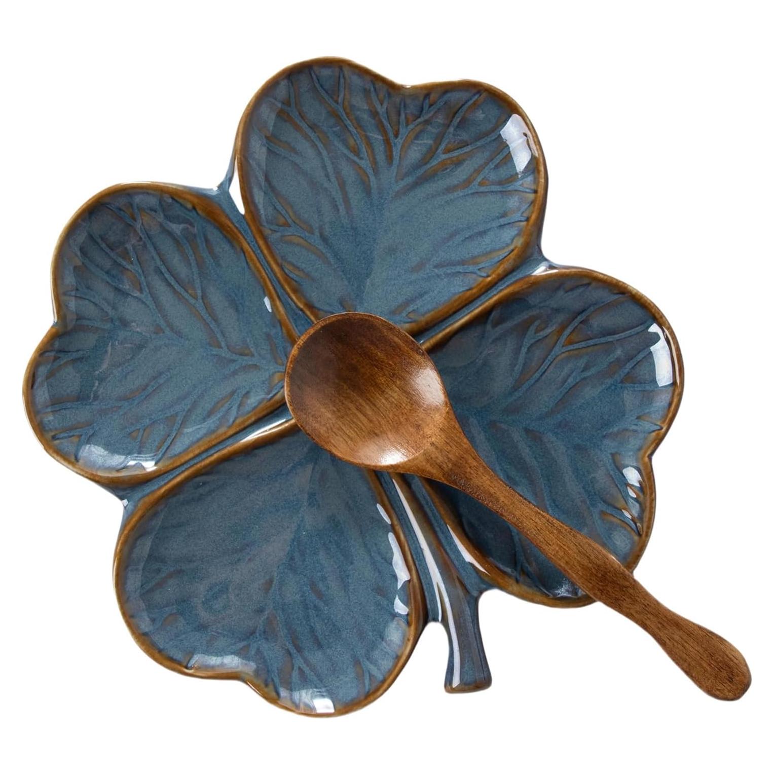 Soporte de Cuchara de Cerámica Dneuoir Trébol Azul 16x16.5cm
