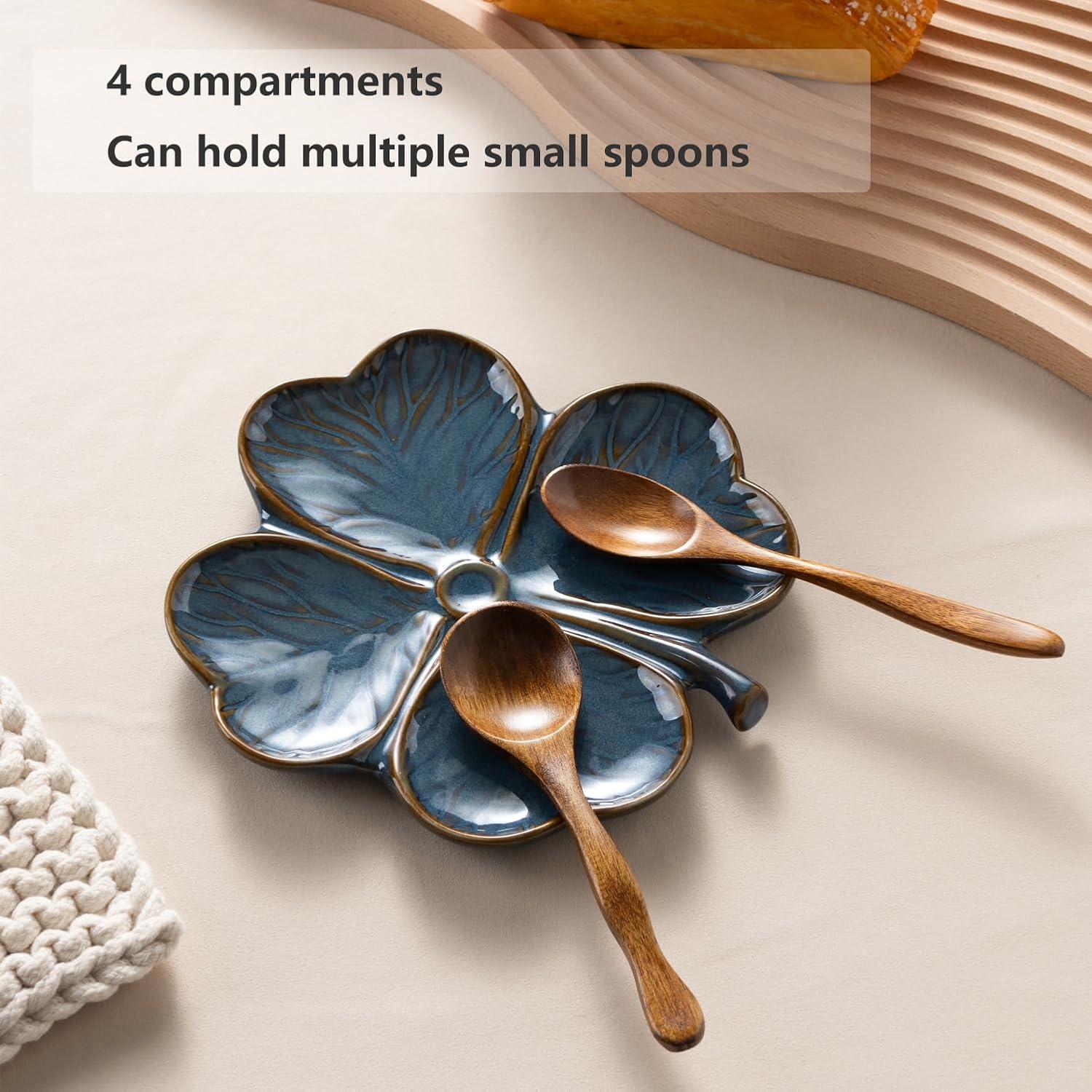 Soporte de Cuchara de Cerámica Dneuoir Trébol Azul 16x16.5cm