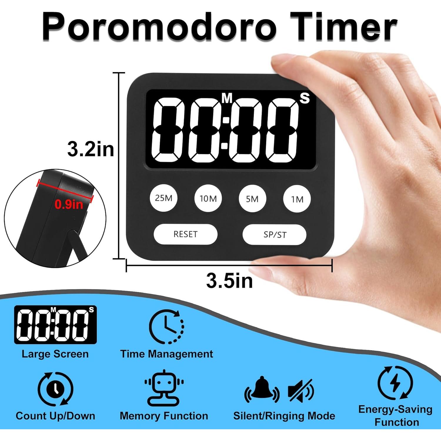 Temporizador Pomodoro Digital AOUVES con Pantalla Grande Negro
