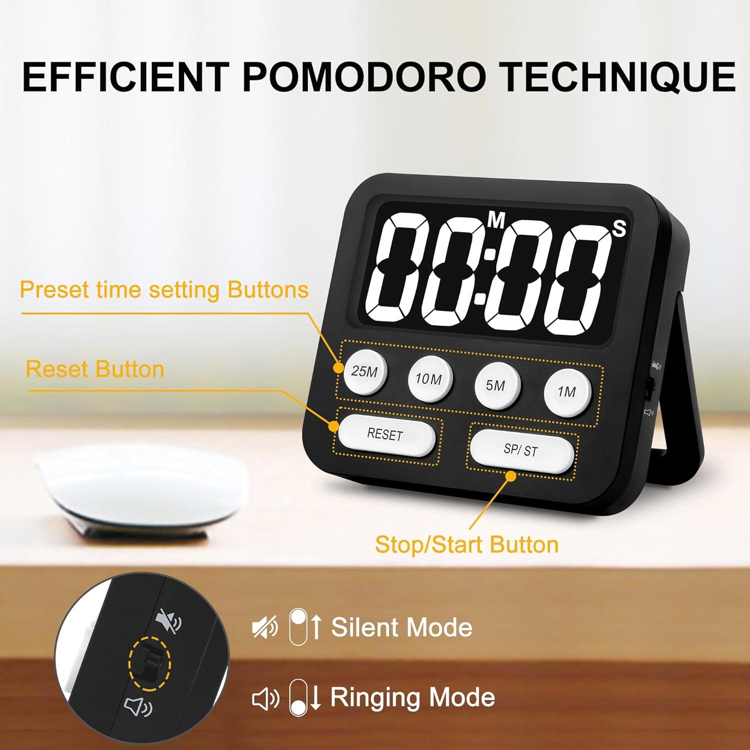 Temporizador Pomodoro Digital AOUVES con Pantalla Grande Negro