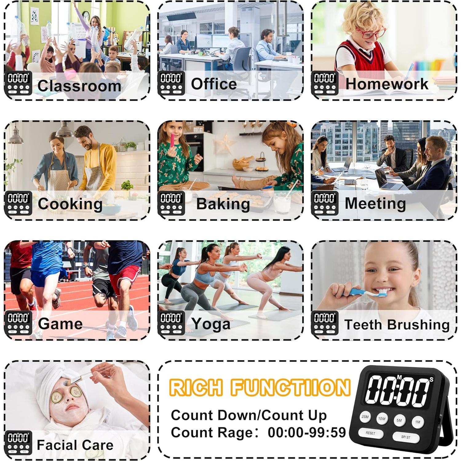 Temporizador Pomodoro Digital AOUVES con Pantalla Grande Negro