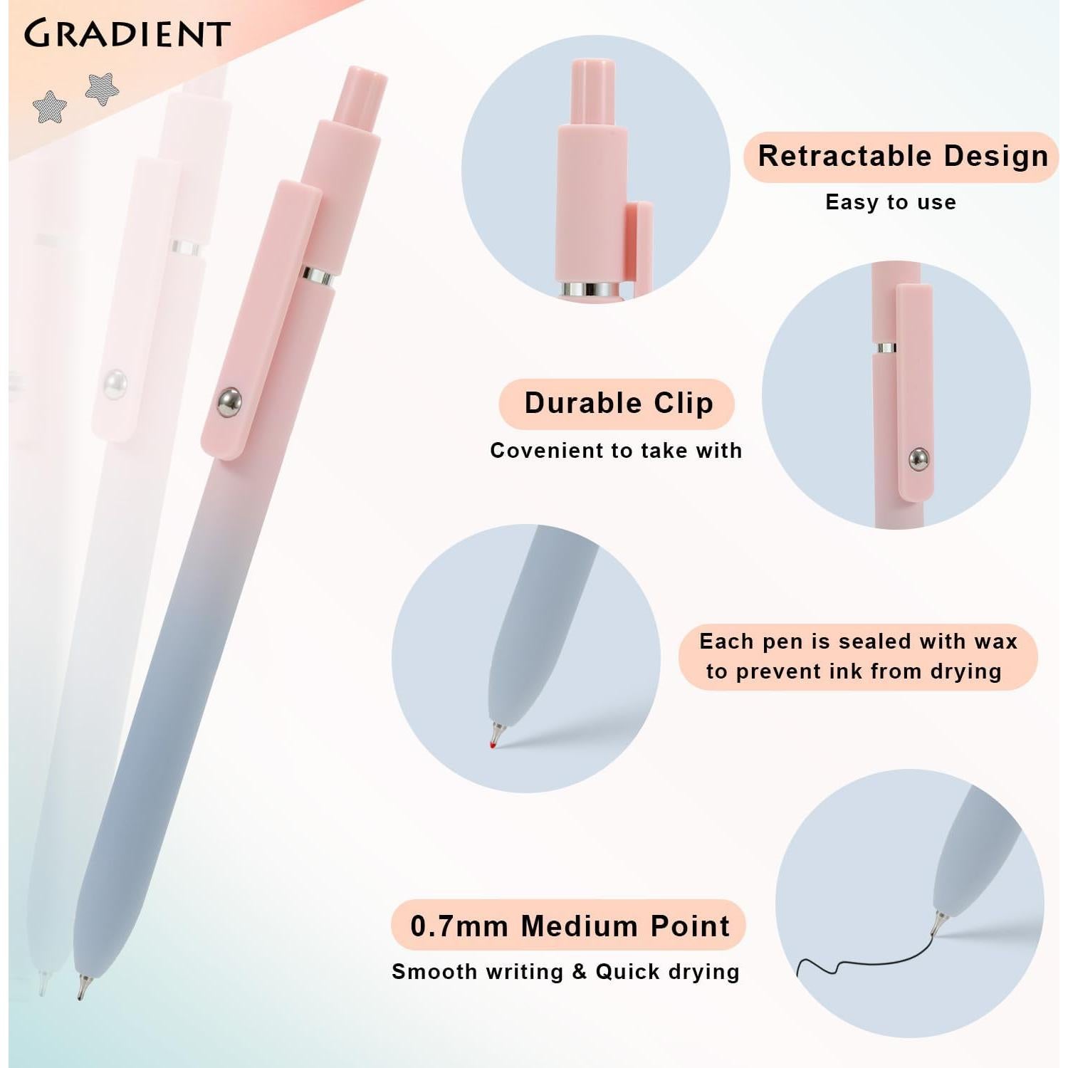 Bolígrafos de Gel FIOVER 10 Pcs Tinta Negra Punta Media 0.7mm