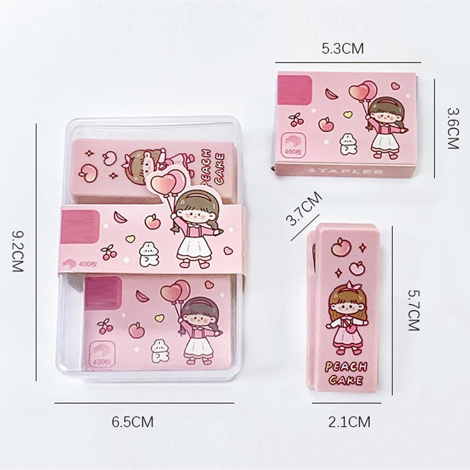 Cute Caetoon Desktop Stapler with Staples, Small Mini Office Stapler, Kids Cartoon Staplers for Desk, Handheld Stapler for Home Office (Pink)