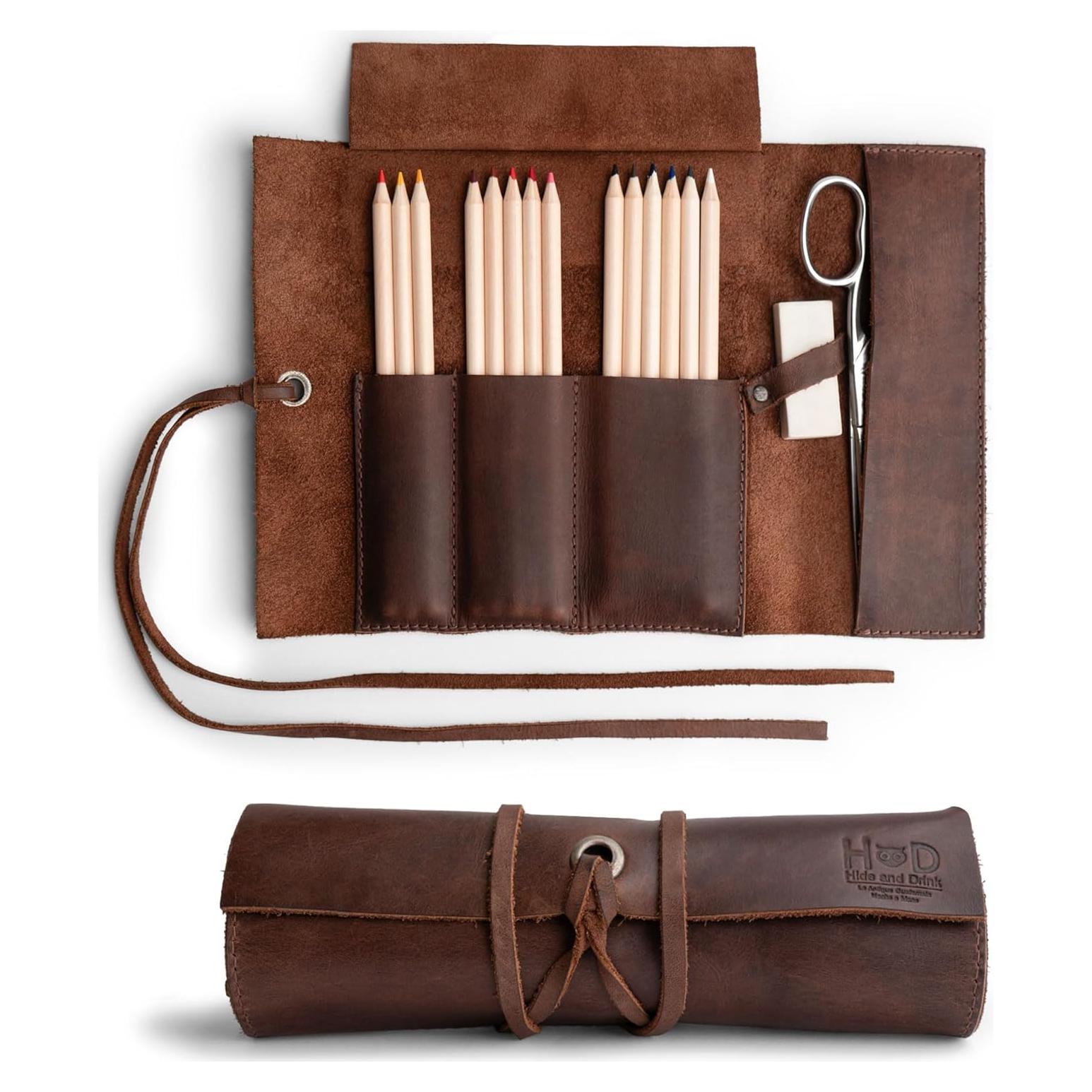 Estuche de Cuero Rústico Hide & Drink para Lápices 30.2x20.3cm