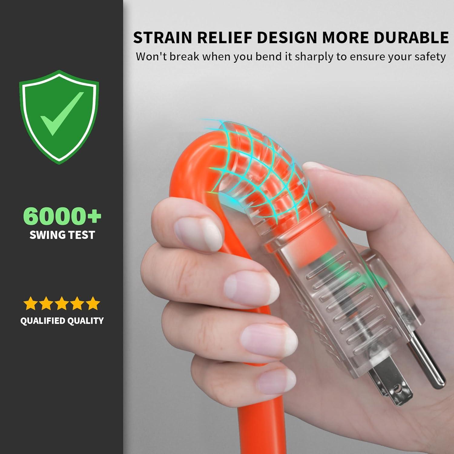 Cable de Extensión 12/3 POWGRN 1 Pie Naranja 3 Salidas