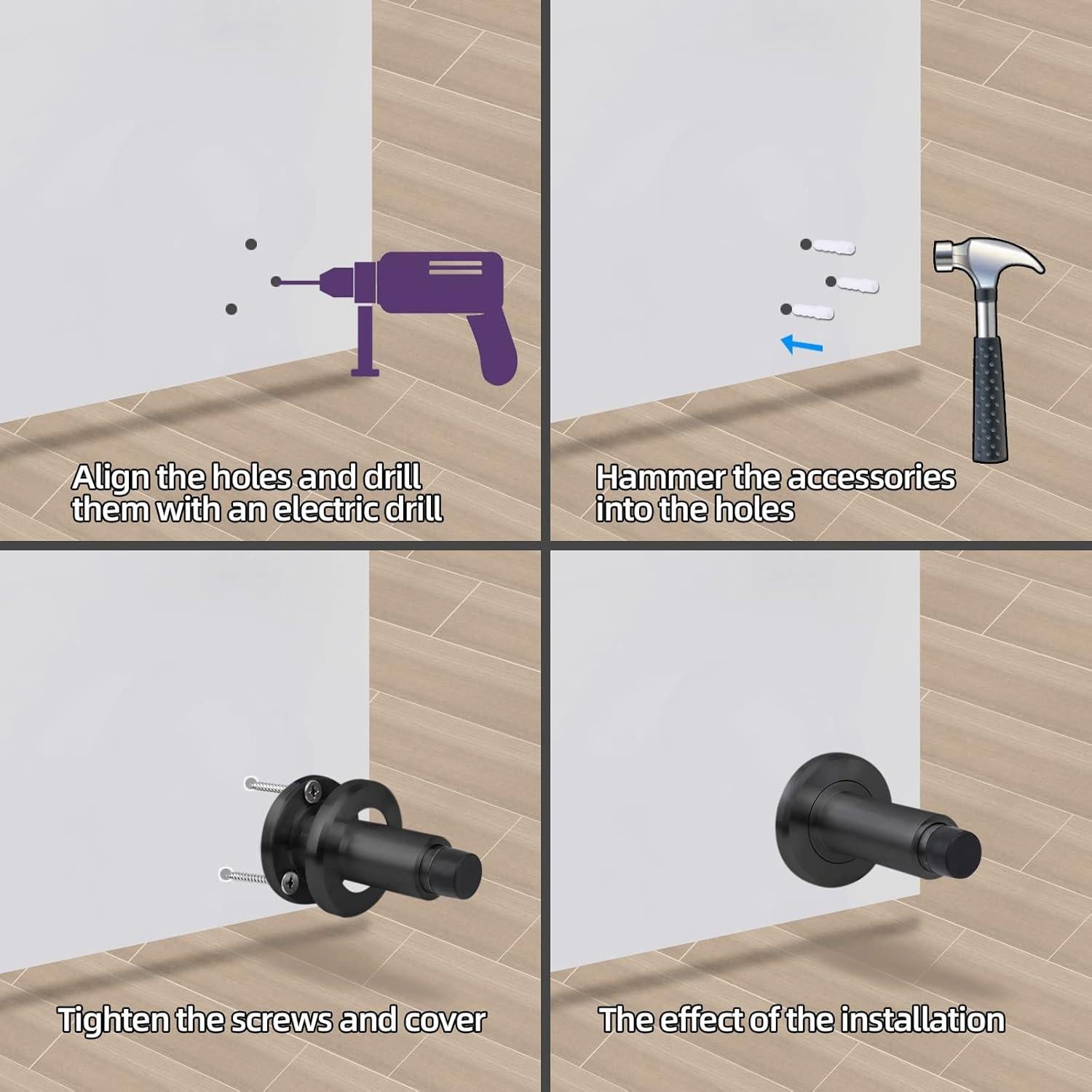 Tope de puerta ajustable Hommyzone acero inoxidable 304 negro