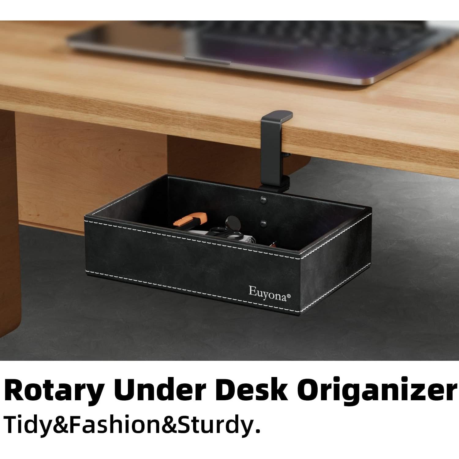 Organizador de Escritorio Euyona de Cuero PU Negro con Abrazadera 360°