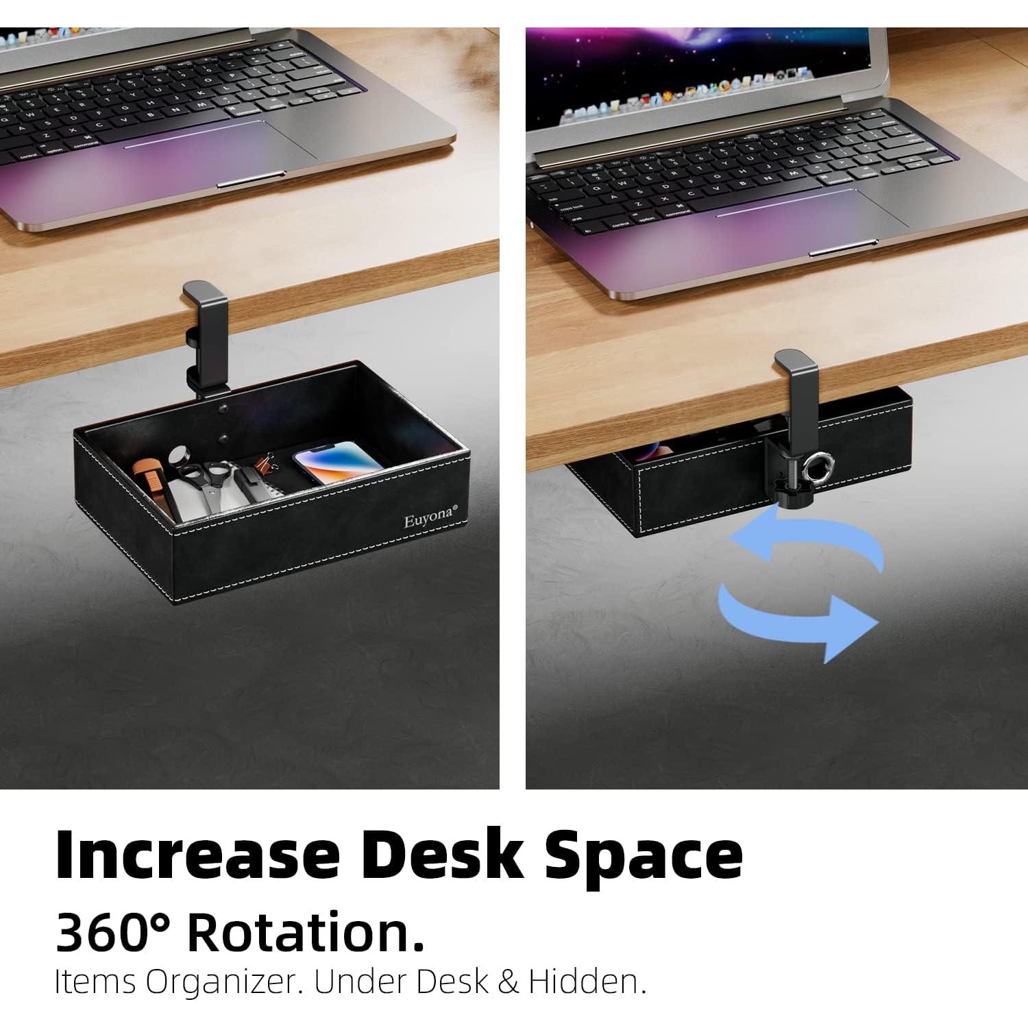 Organizador de Escritorio Euyona de Cuero PU Negro con Abrazadera 360°
