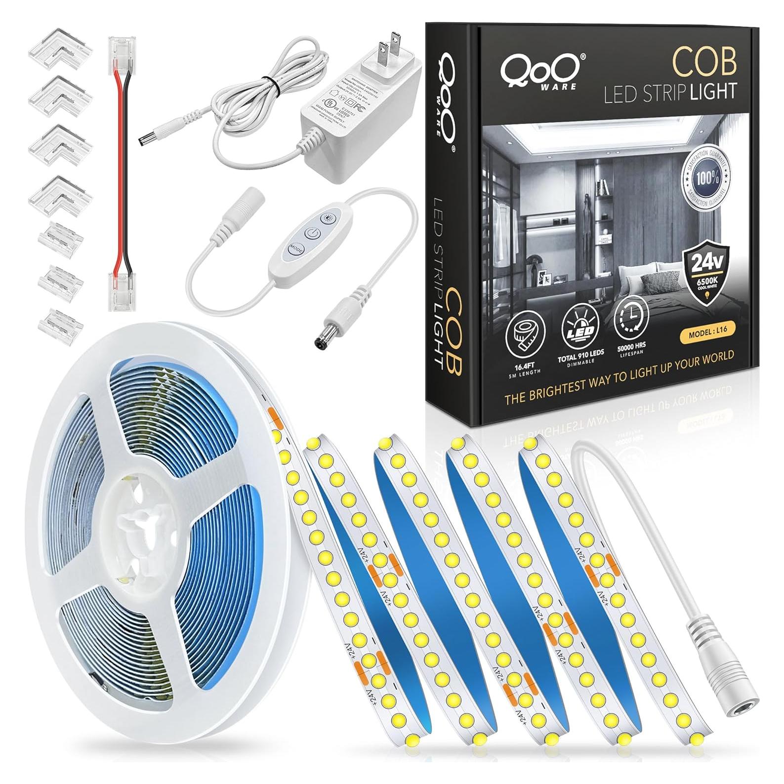 Tira de Luz LED COB 5m QooWare 6500K Regulable 910 LEDs