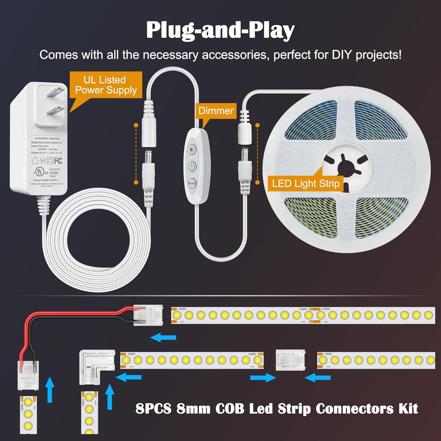Tira de Luz LED COB 5m QooWare 6500K Regulable 910 LEDs