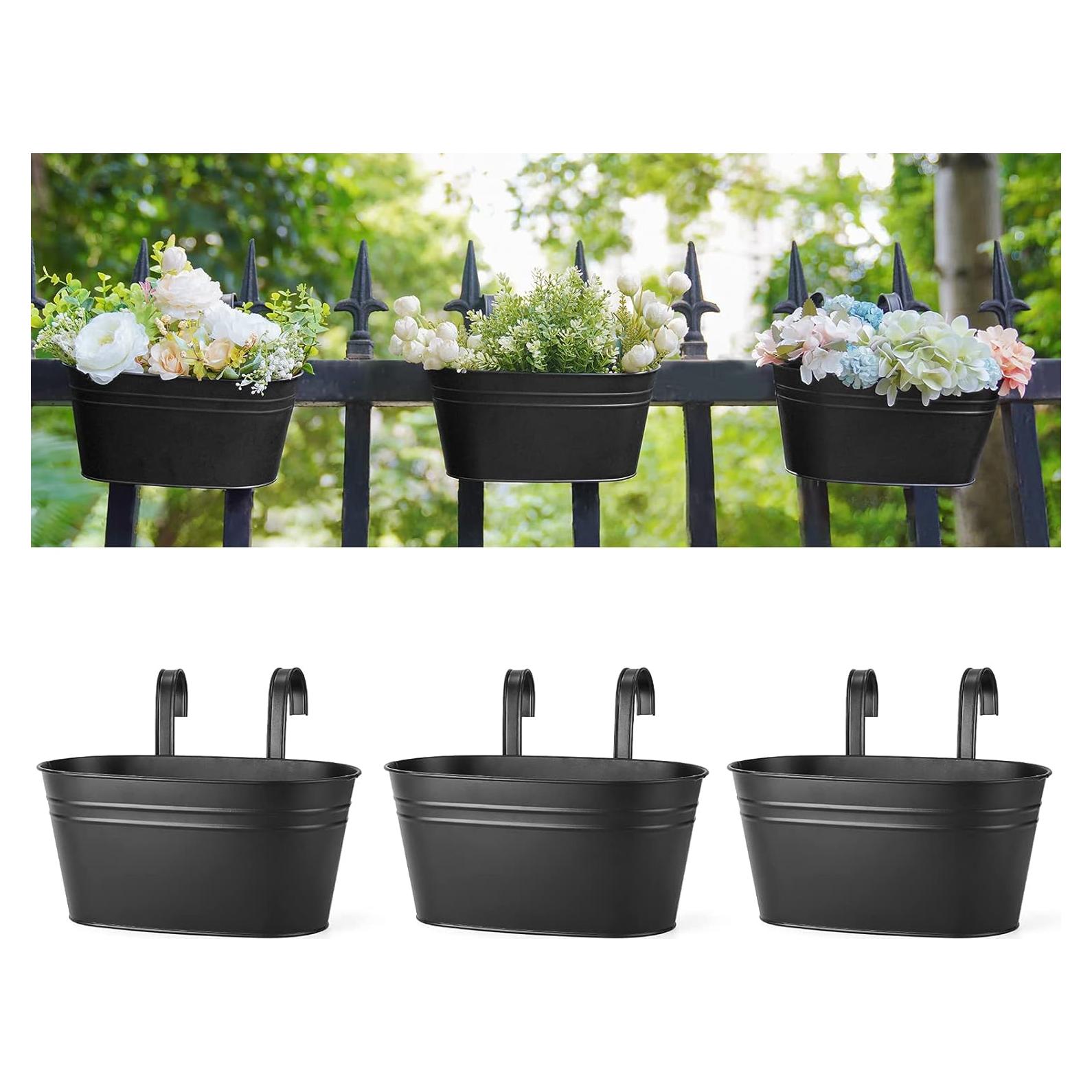 Macetas colgantes de hierro Dahey para barandilla, 3 piezas