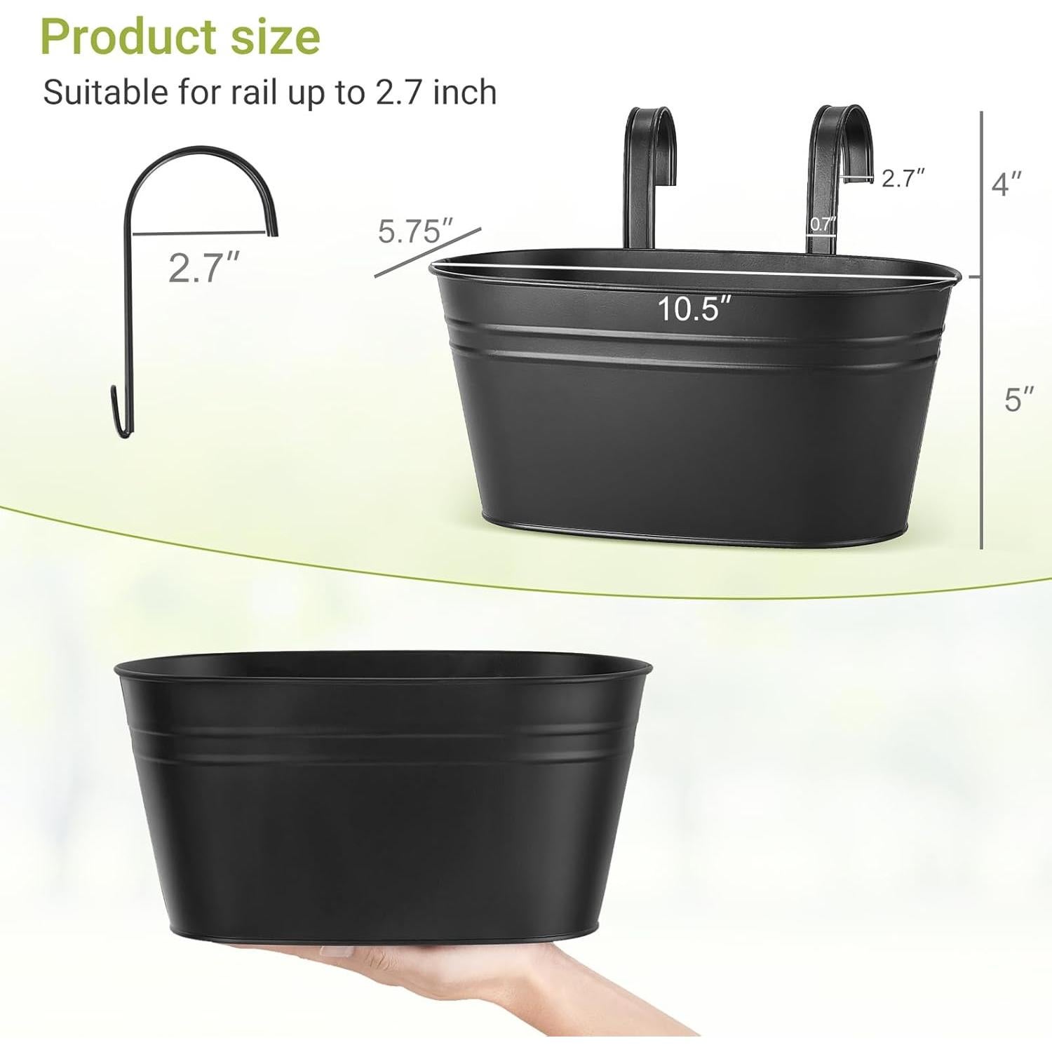 Macetas colgantes de hierro Dahey para barandilla, 3 piezas