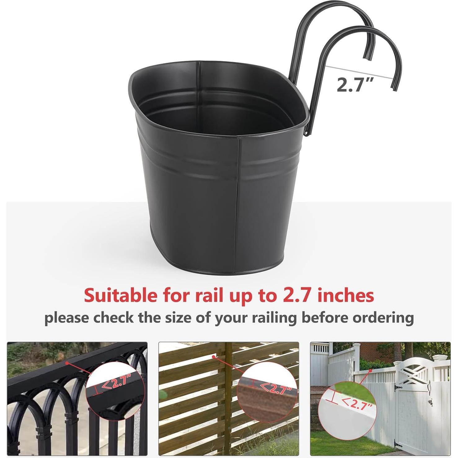 Macetas colgantes de hierro Dahey para barandilla, 3 piezas