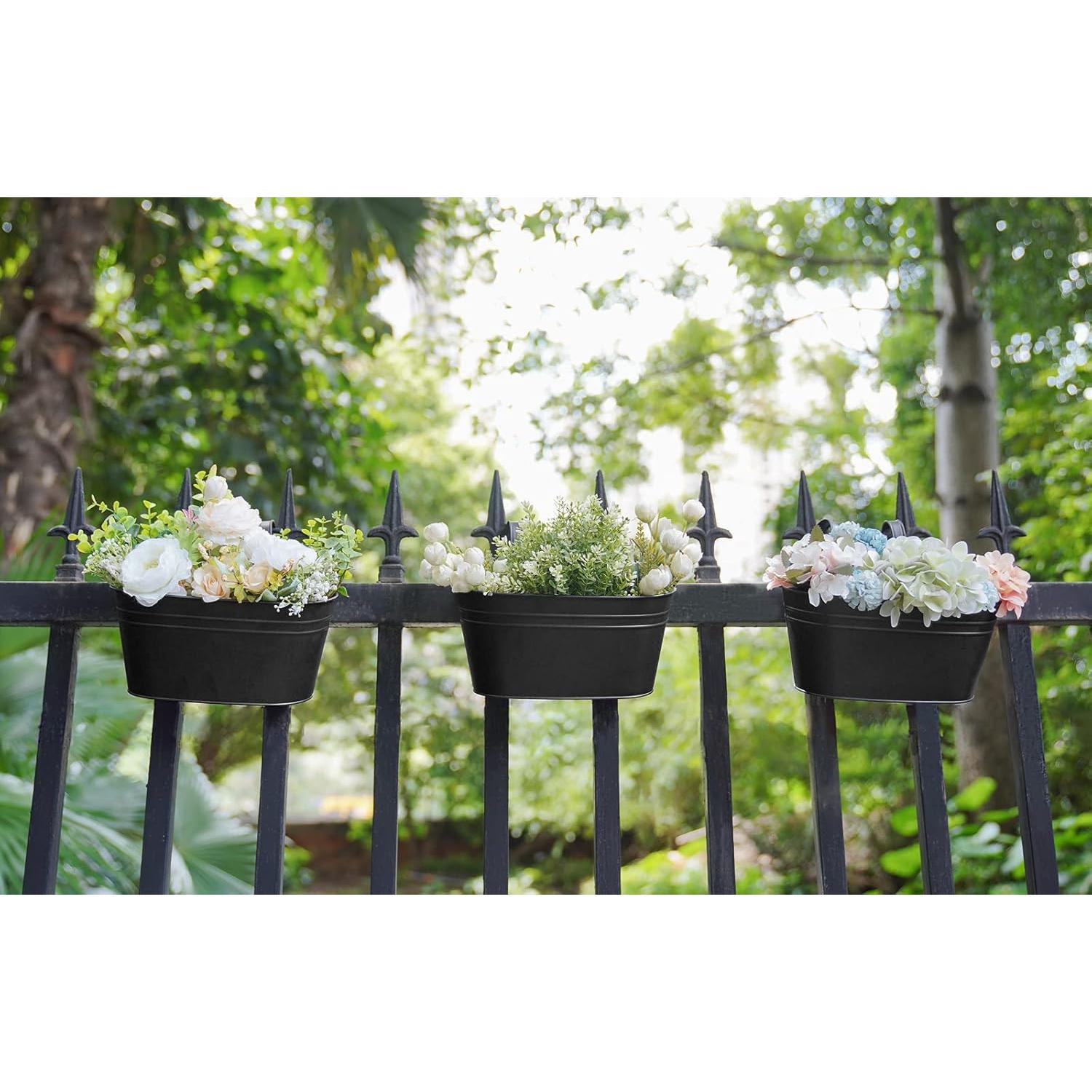 Macetas colgantes de hierro Dahey para barandilla, 3 piezas