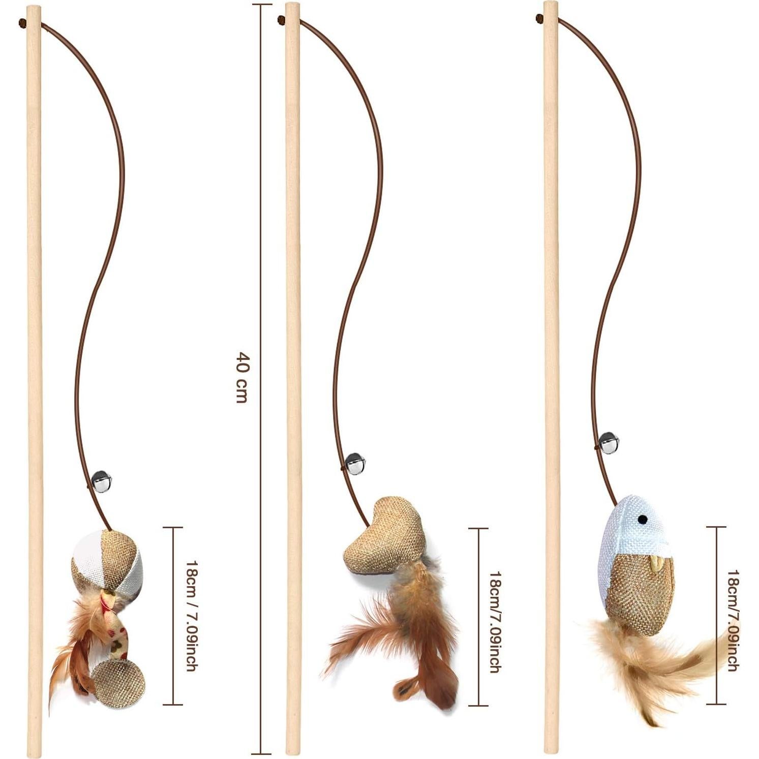 Juguete de Varita para Gatos KABB - 3 Piezas 40 cm con Hierba Gatera