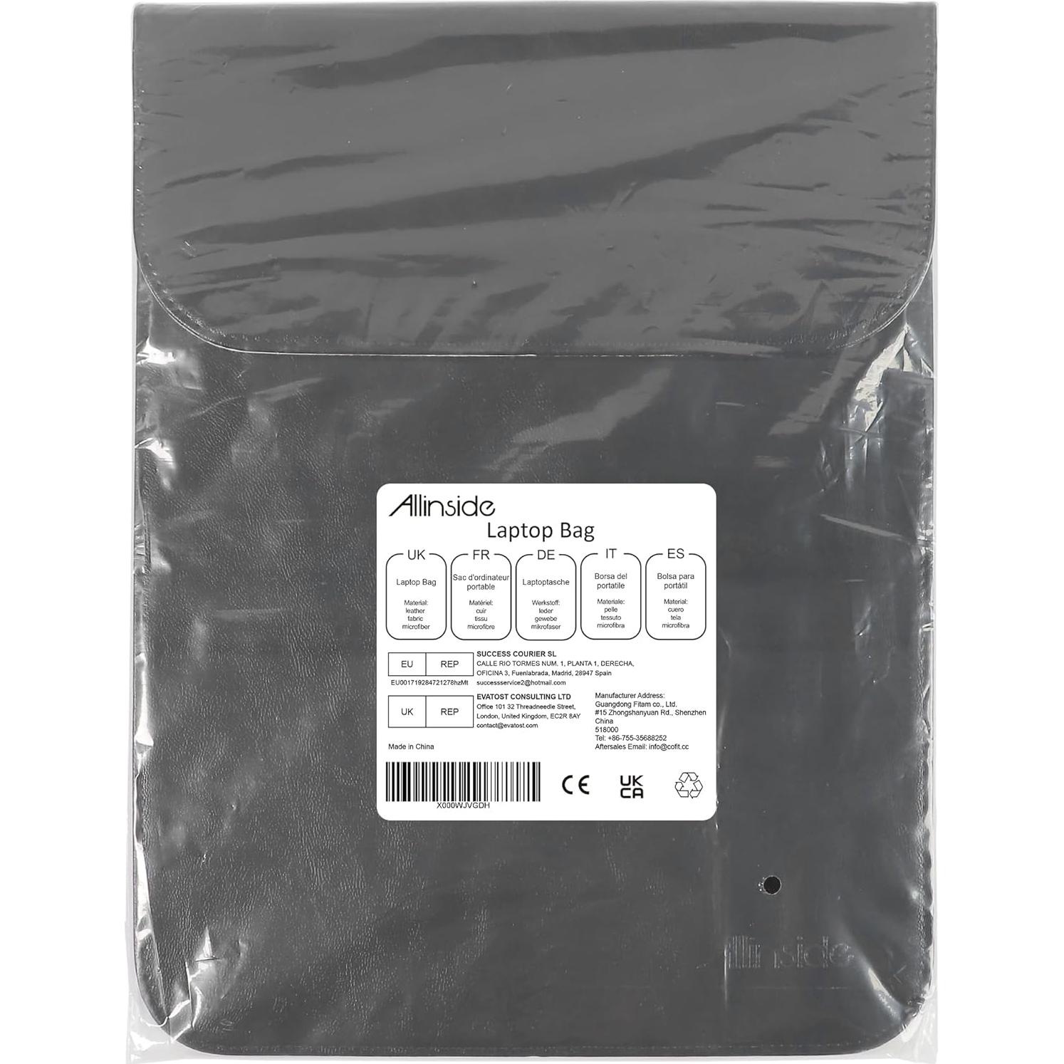 Funda para Laptop Allinside Negra 11-12" PU Cuero Resistente