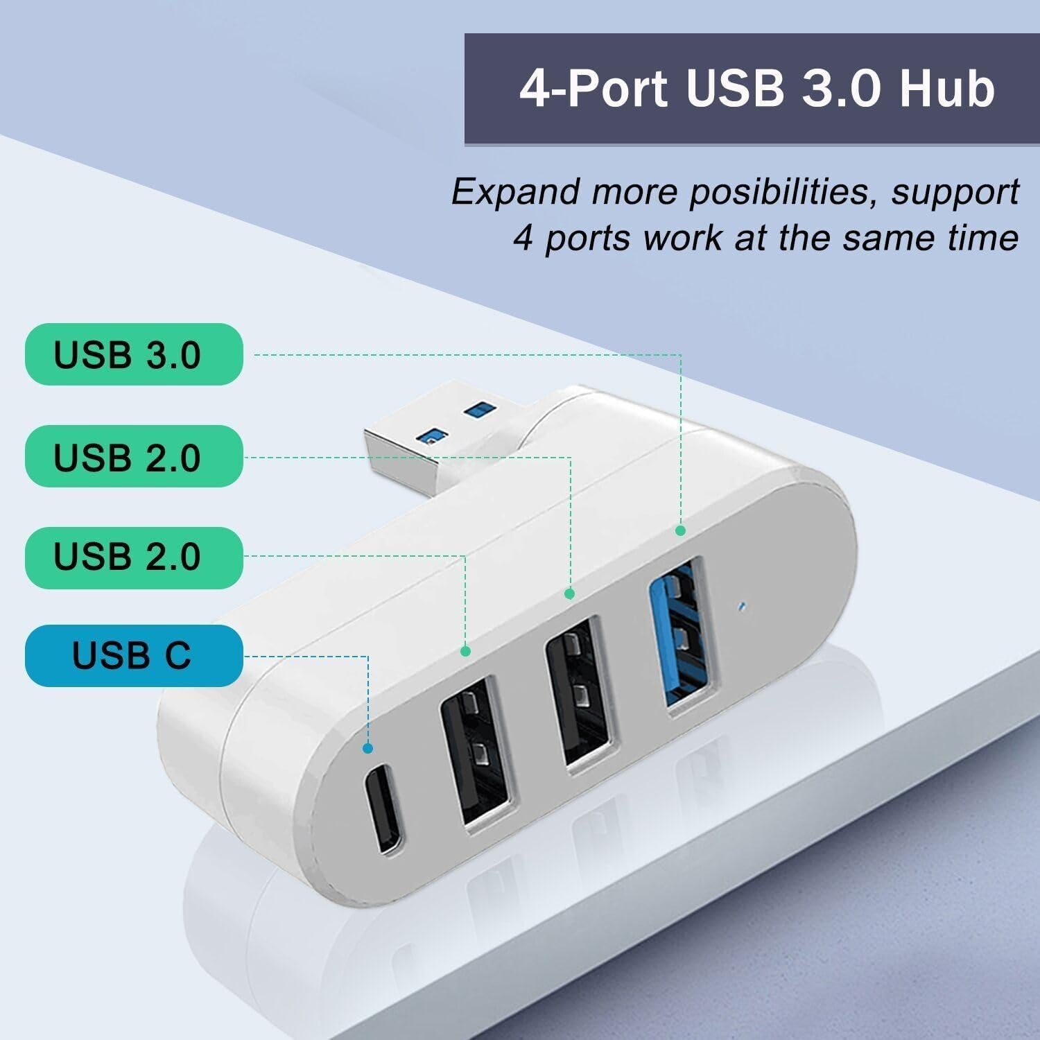 Hub USB 3.0 VIENON 4 Puertos Rotatorio USB-C para Portátil