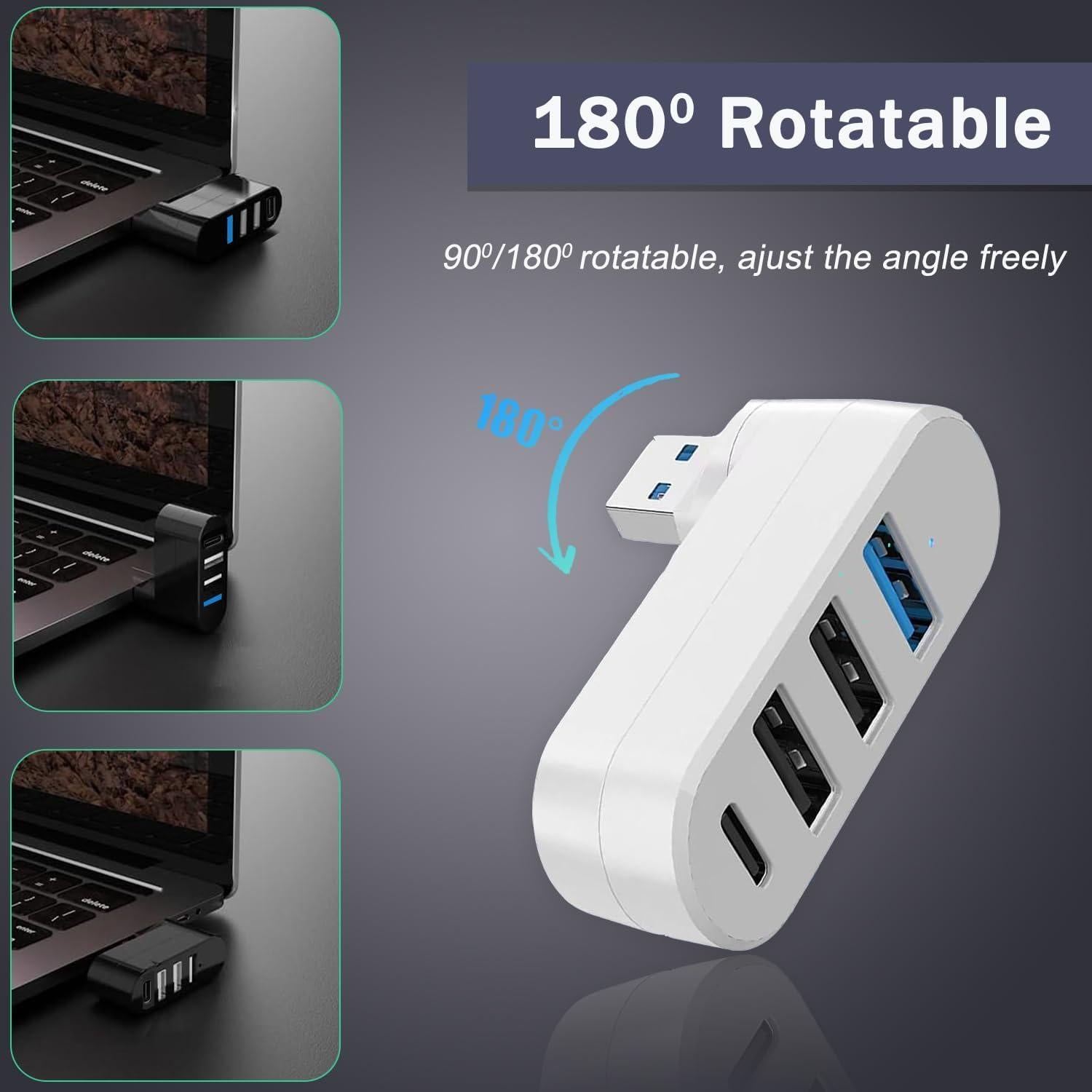 Hub USB 3.0 VIENON 4 Puertos Rotatorio USB-C para Portátil