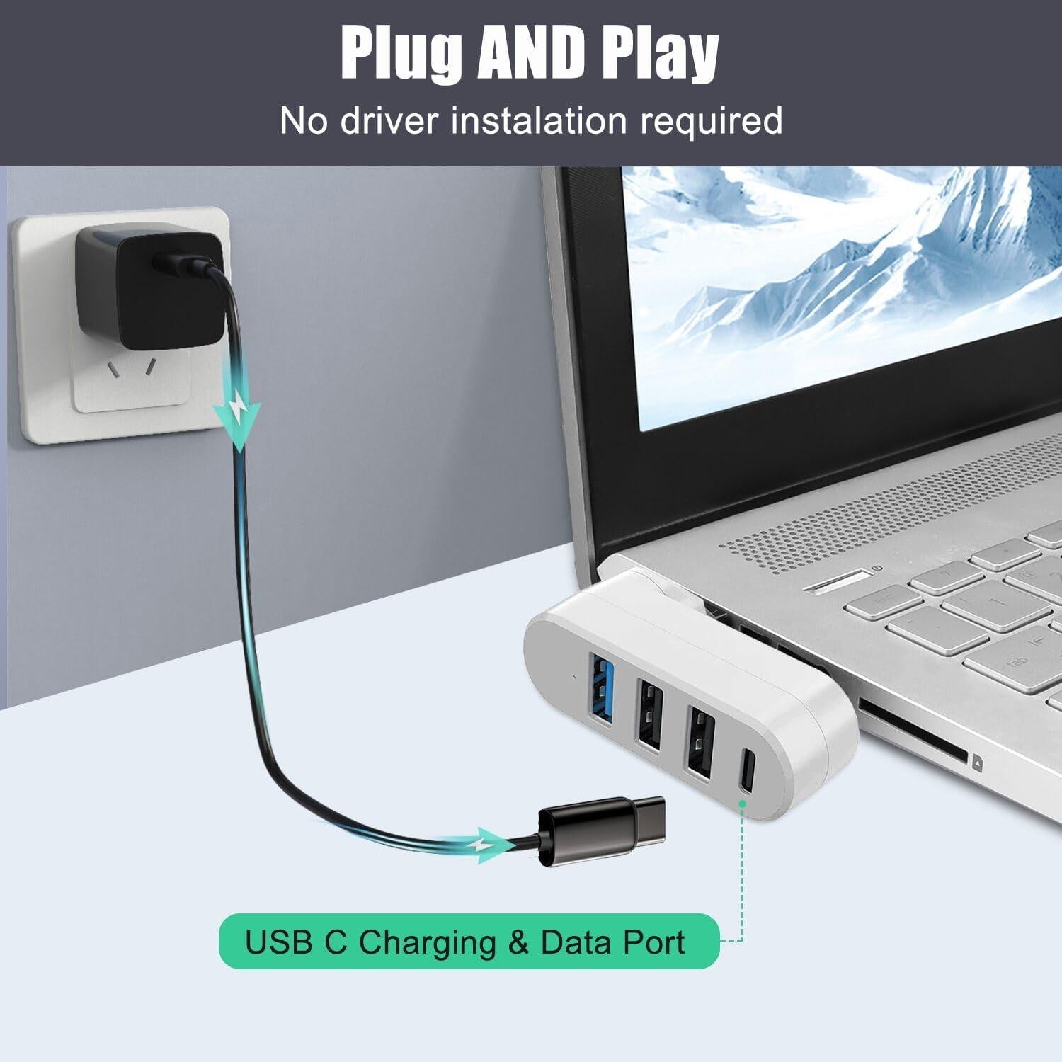 Hub USB 3.0 VIENON 4 Puertos Rotatorio USB-C para Portátil