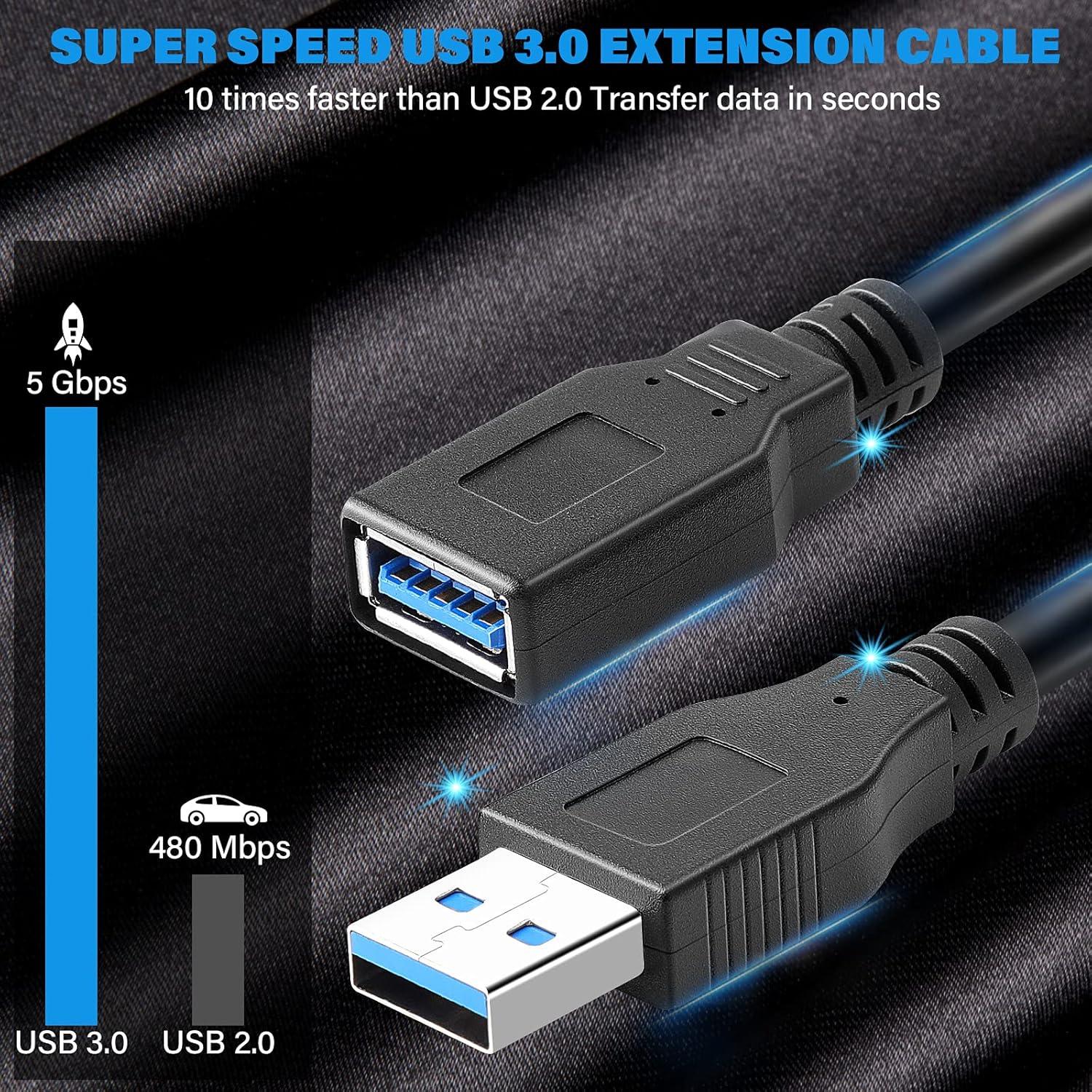 Cable de Extensión USB 3.0 PASOW Macho a Hembra 30.48 cm - 2 Unidades