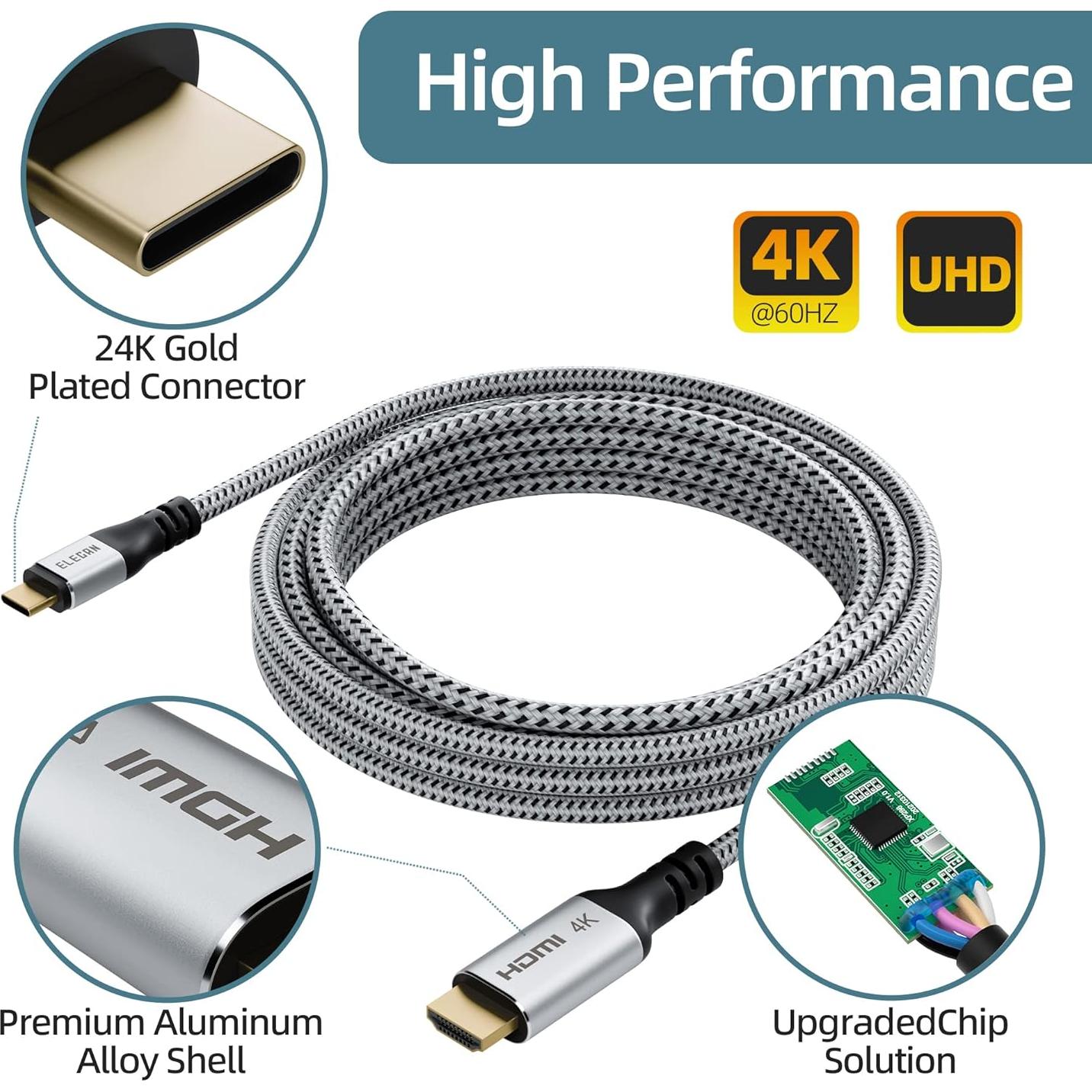 Cable USB C a HDMI Elecan 0.91m 4K@60Hz Alta Velocidad
