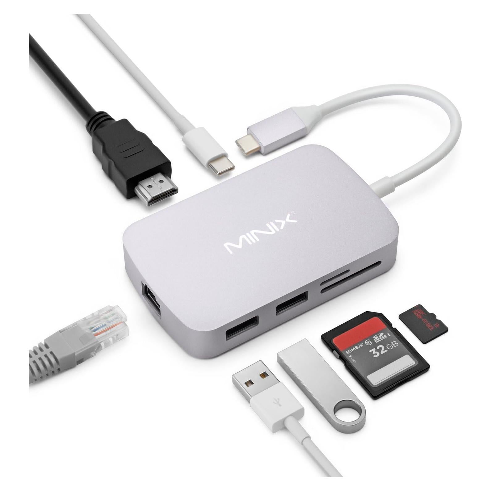 Hub USB C 7 en 1 MINIX con HDMI 4K, Ethernet y 2 USB 3.0