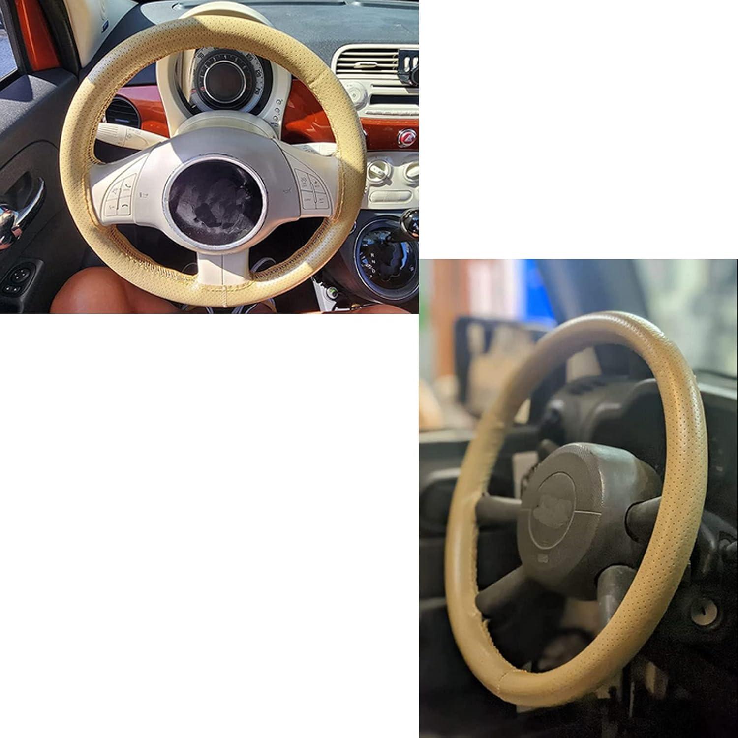 Cubierta de Volante de Coche Onerbuy Beige 38cm DIY Cuero