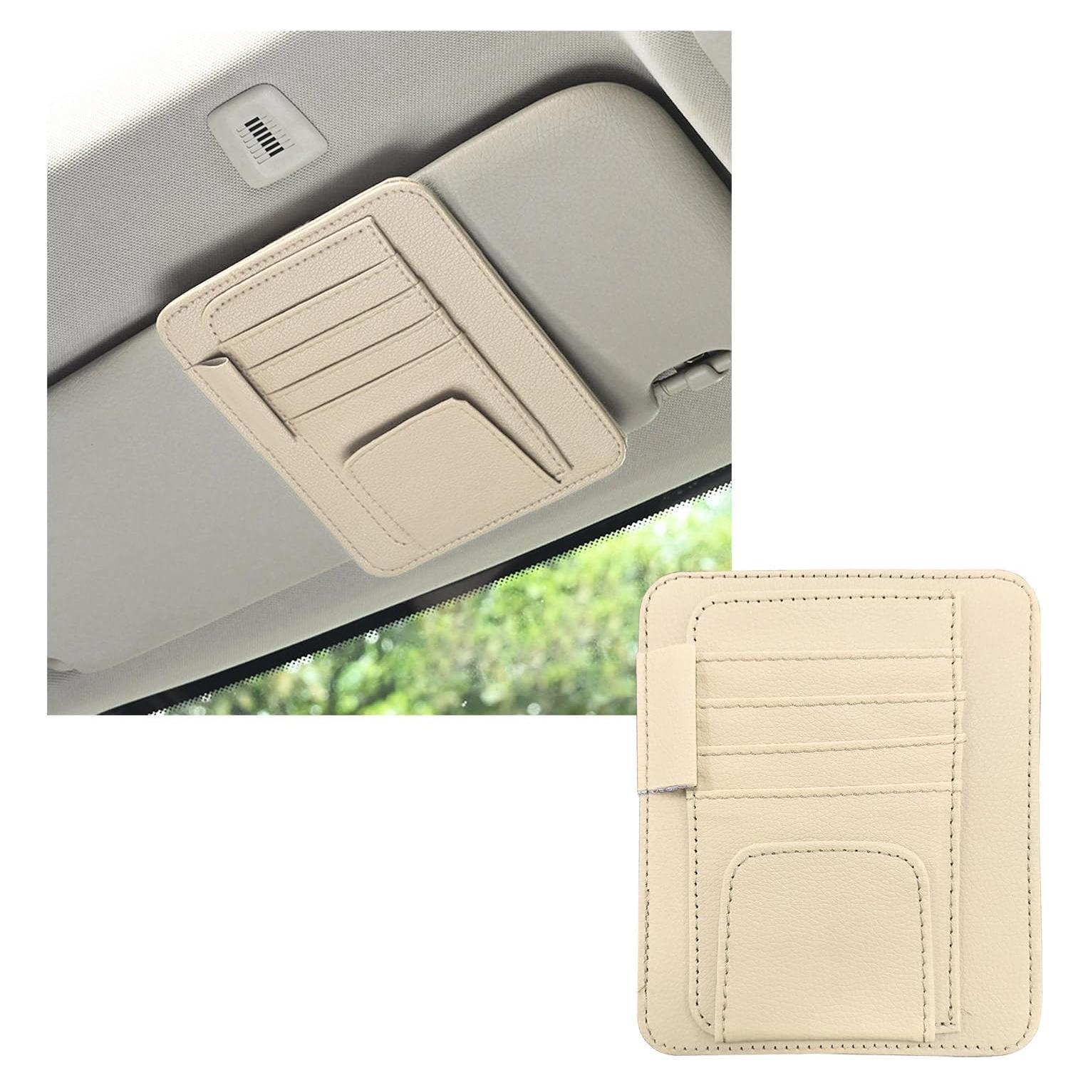 Organizador de Visera de Coche Dickno de Cuero Beige Multifuncional