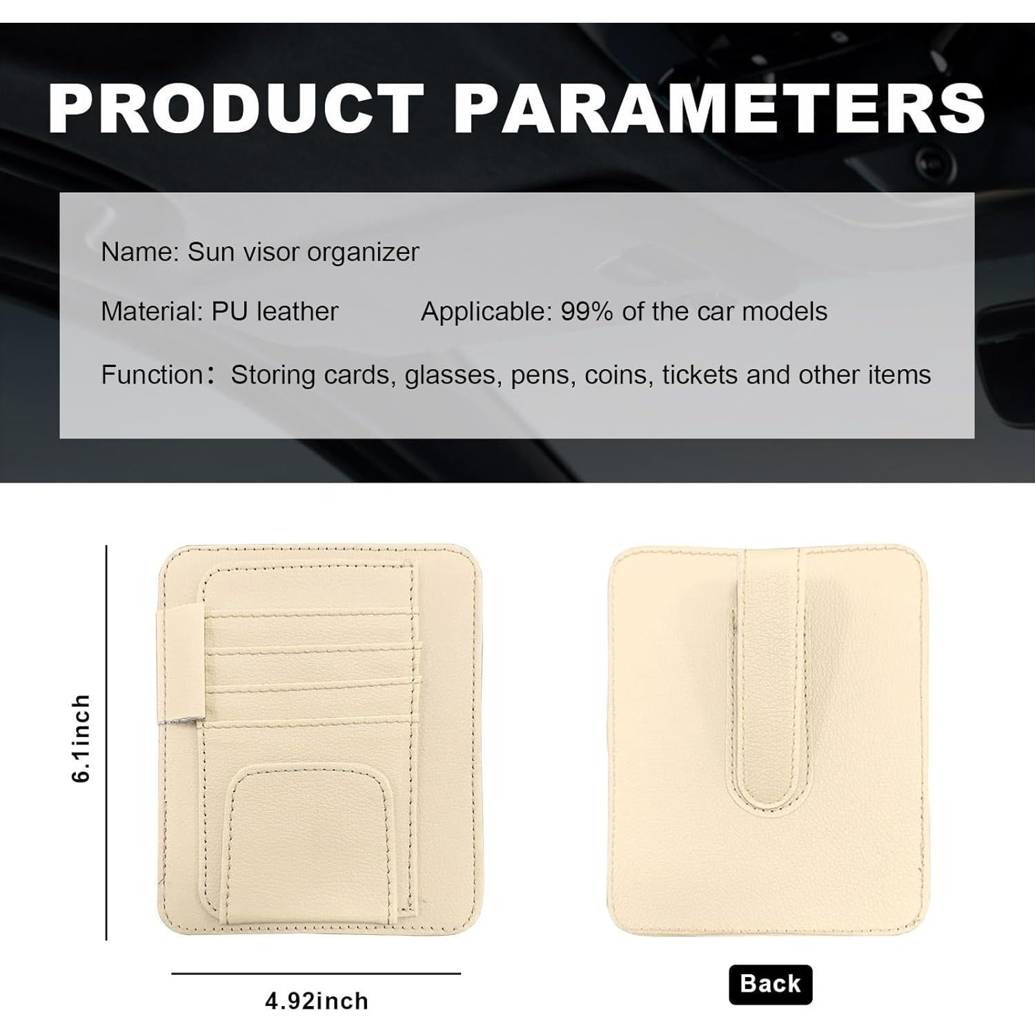 Organizador de Visera de Coche Dickno de Cuero Beige Multifuncional