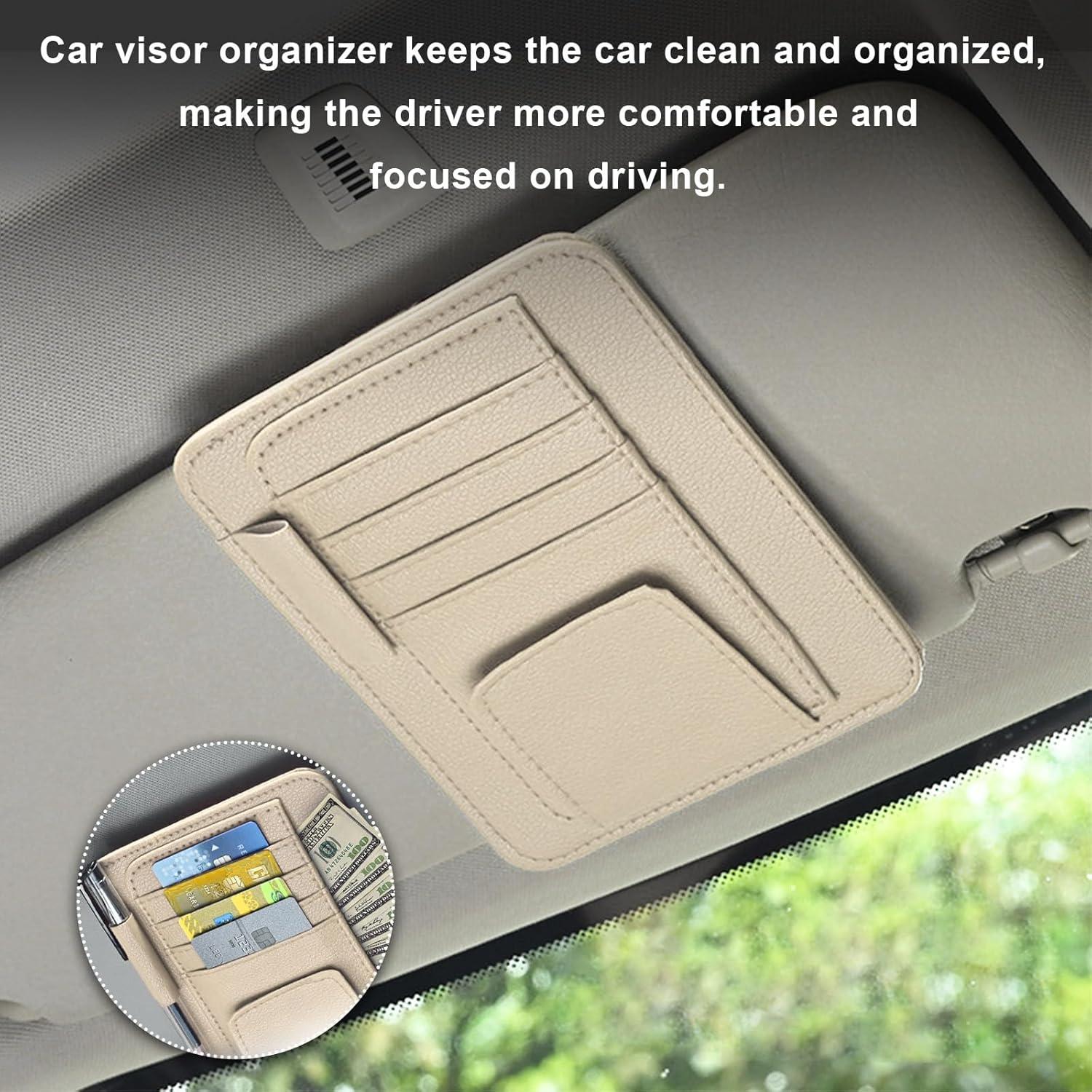 Organizador de Visera de Coche Dickno de Cuero Beige Multifuncional