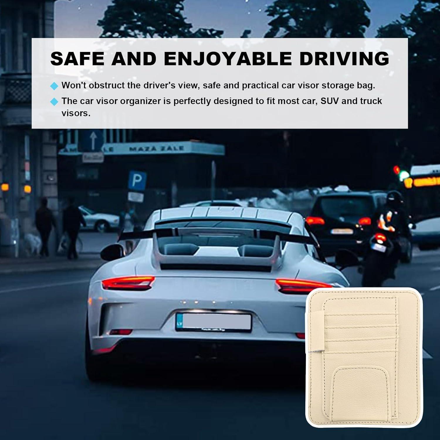 Organizador de Visera de Coche Dickno de Cuero Beige Multifuncional
