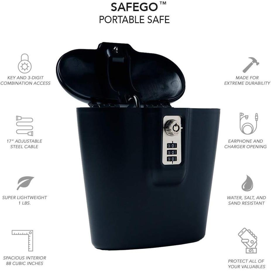 Caja Fuerte Portátil SAFEGO Negra con Llave y Combinación