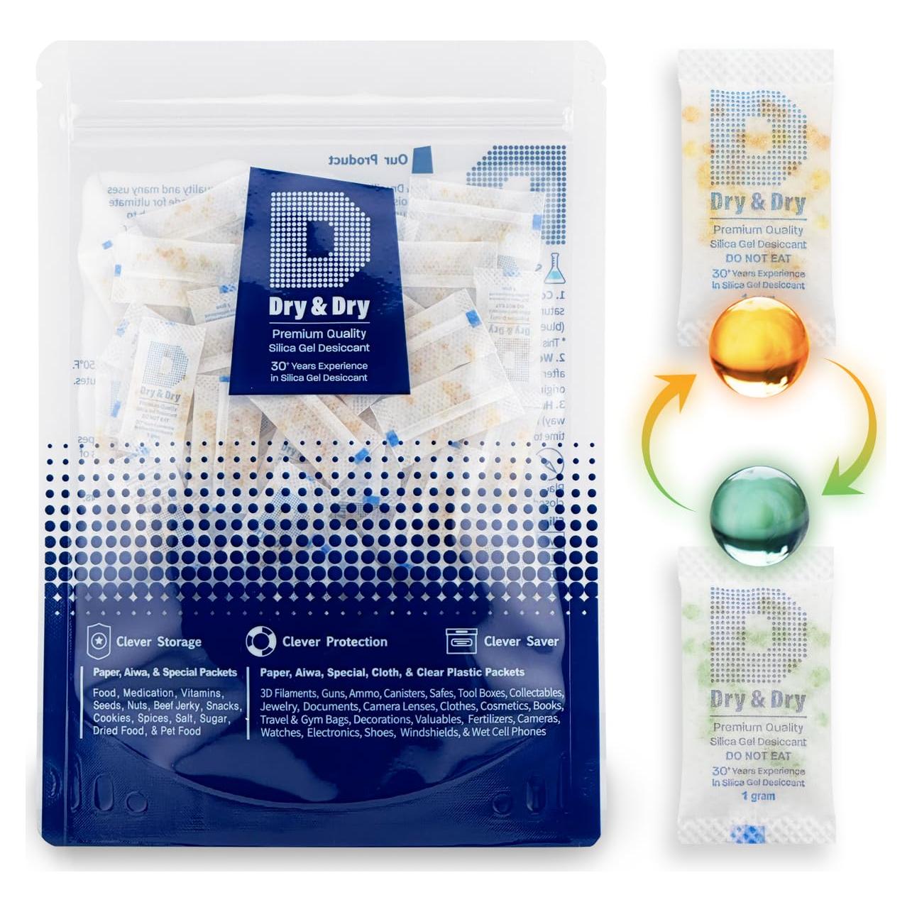 Secante de Gel de Sílice Naranja 1g - 50 Paquetes para Alimentos