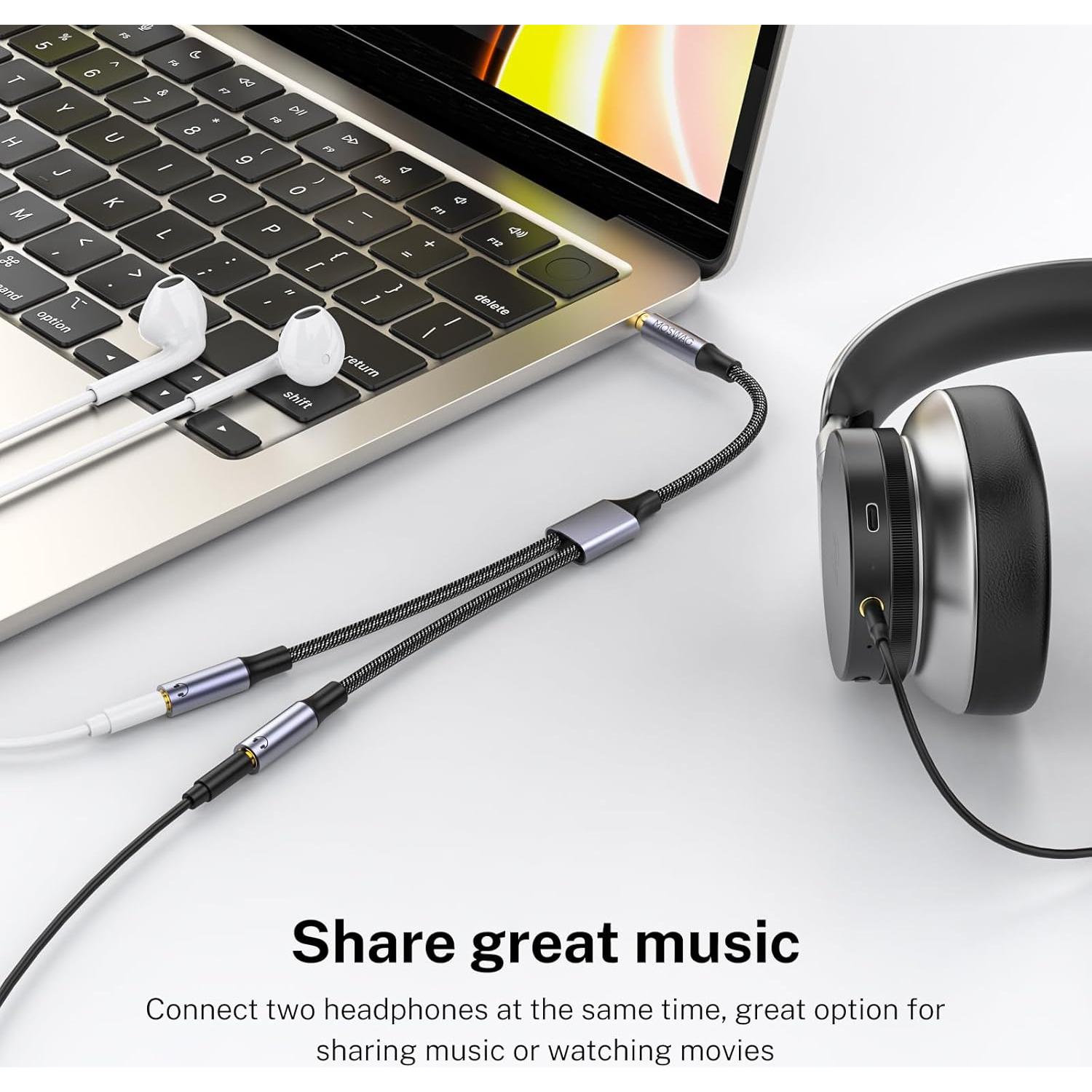 Divisor de Auriculares 3.5mm MOSWAG - Doble Jack Estéreo Negro