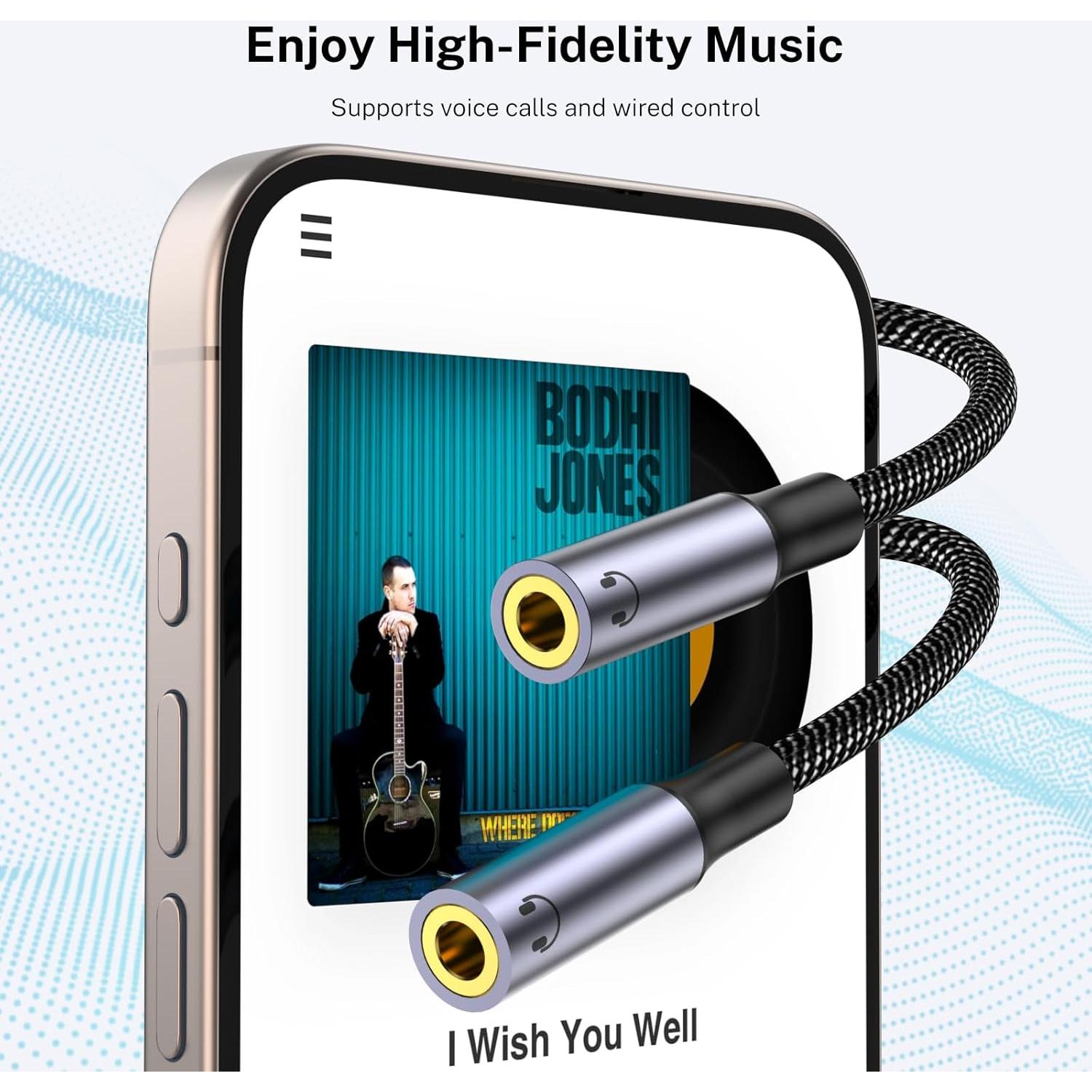 Divisor de Auriculares 3.5mm MOSWAG - Doble Jack Estéreo Negro