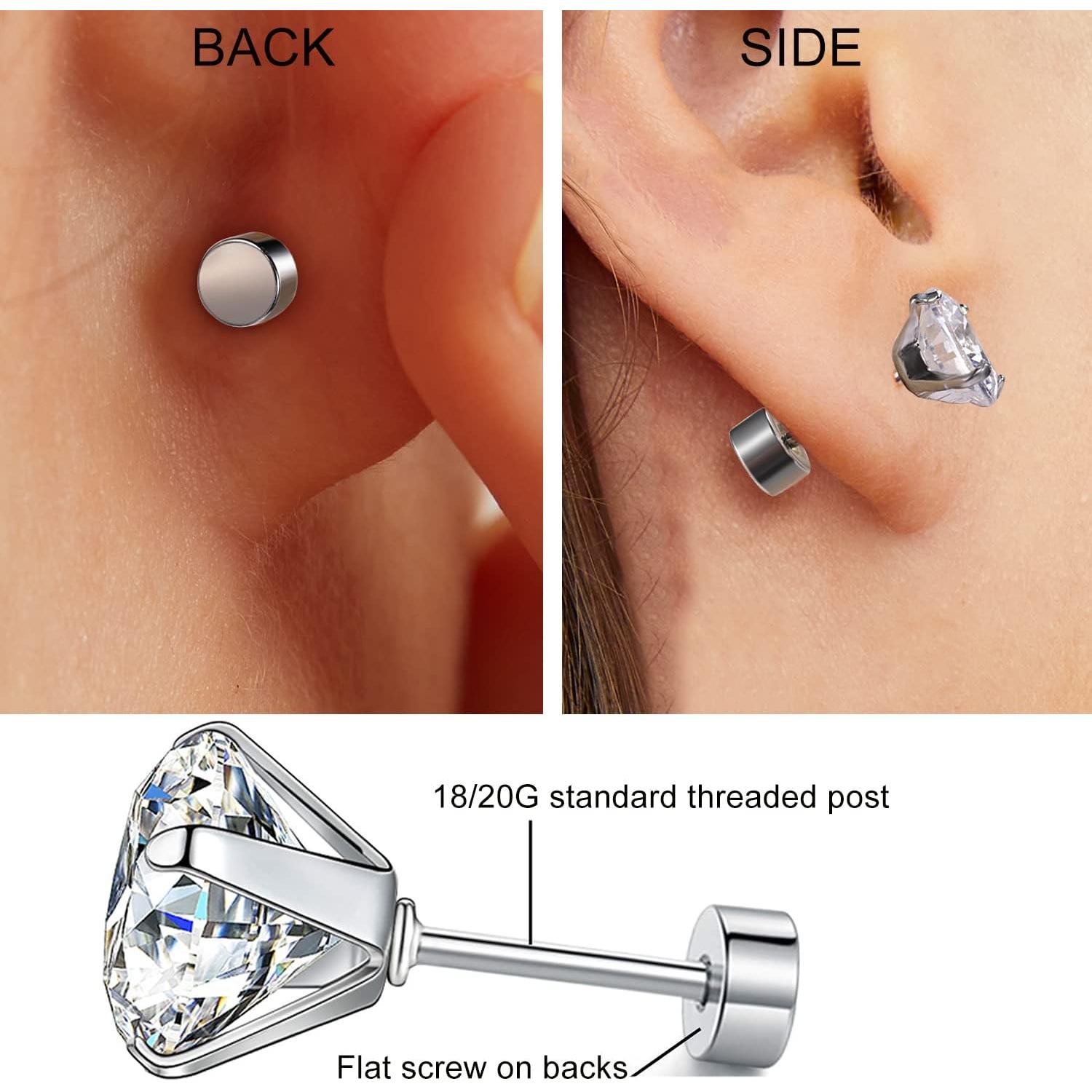 Respaldos de Aretes de Tornillo VOLUKA - Acero Inoxidable 12 Pzas