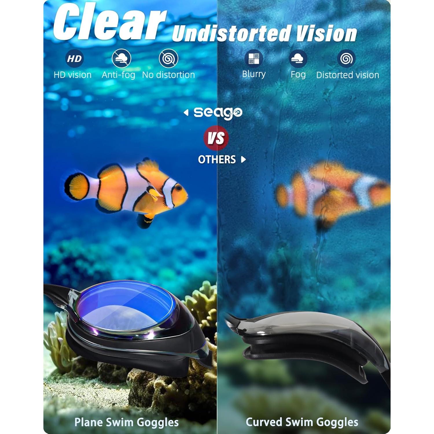 Gafas de Natación Antivaho Seago 2 Paquetes Adultos UV