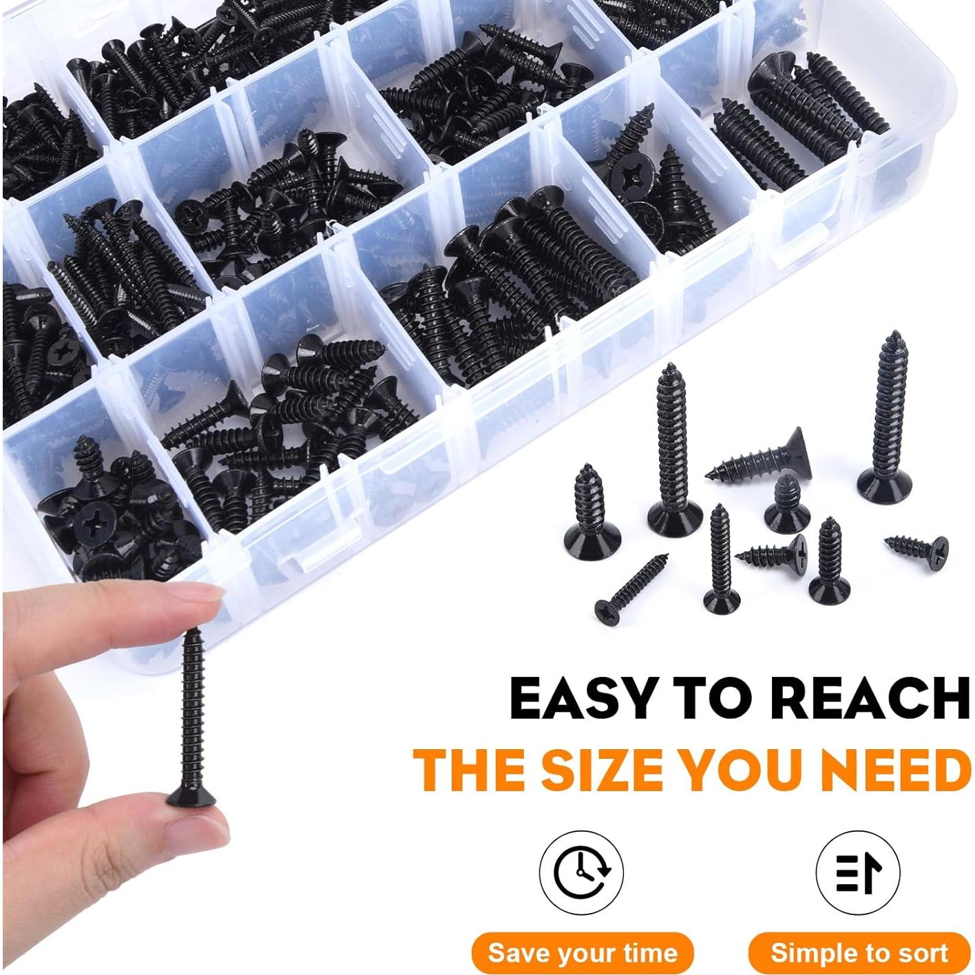 Juego de Tornillos Phillips 542PCS Acero Inoxidable 304 Negro Mate