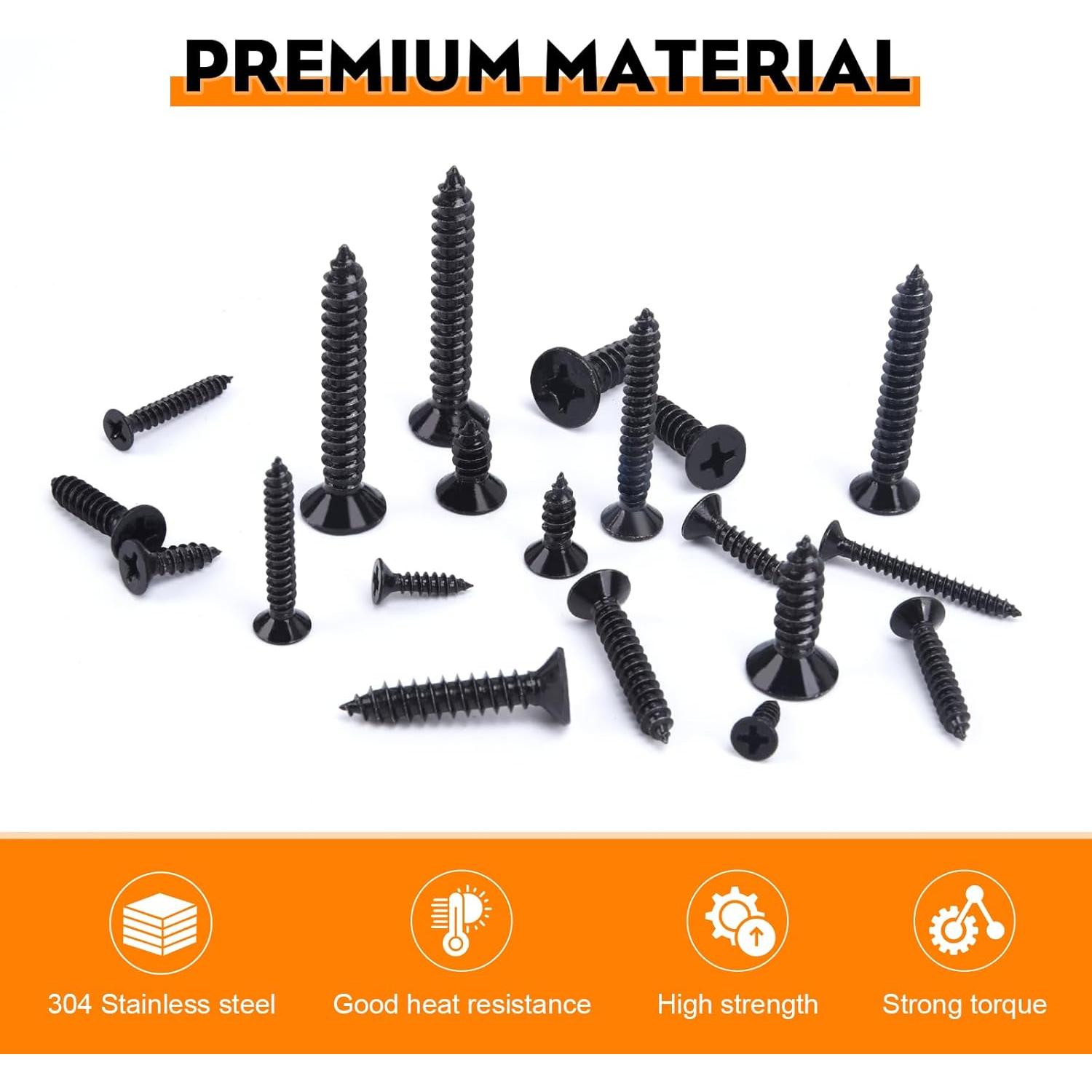 Juego de Tornillos Phillips 542PCS Acero Inoxidable 304 Negro Mate