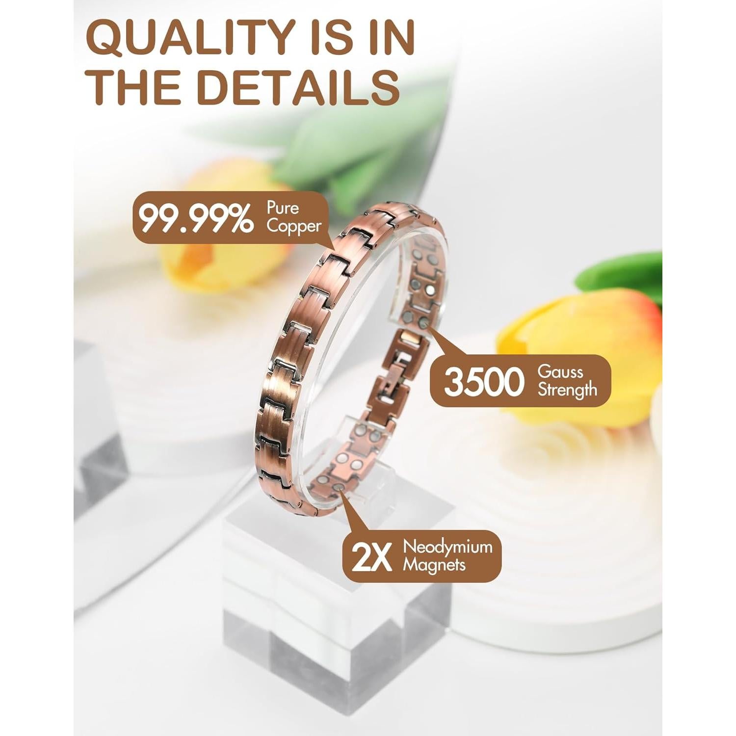 Pulsera Magnética de Cobre Feraco 99.99% Pura 2X Ajustable