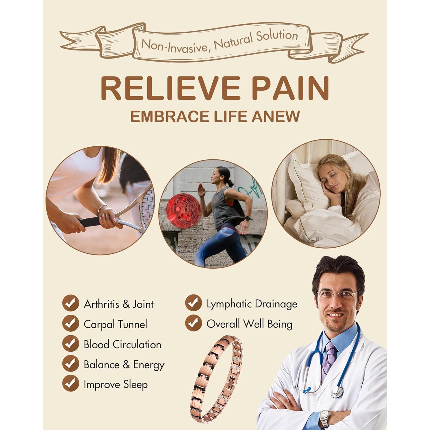 Pulsera Magnética de Cobre Feraco 99.99% Pura 2X Ajustable