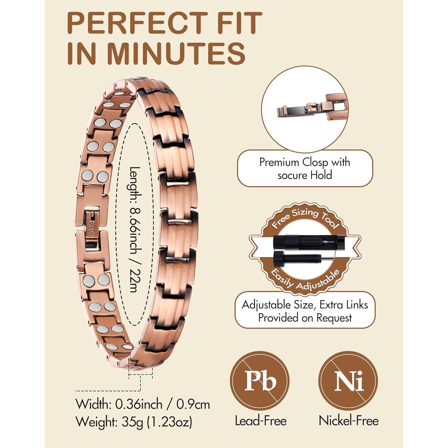 Pulsera Magnética de Cobre Feraco 99.99% Pura 2X Ajustable