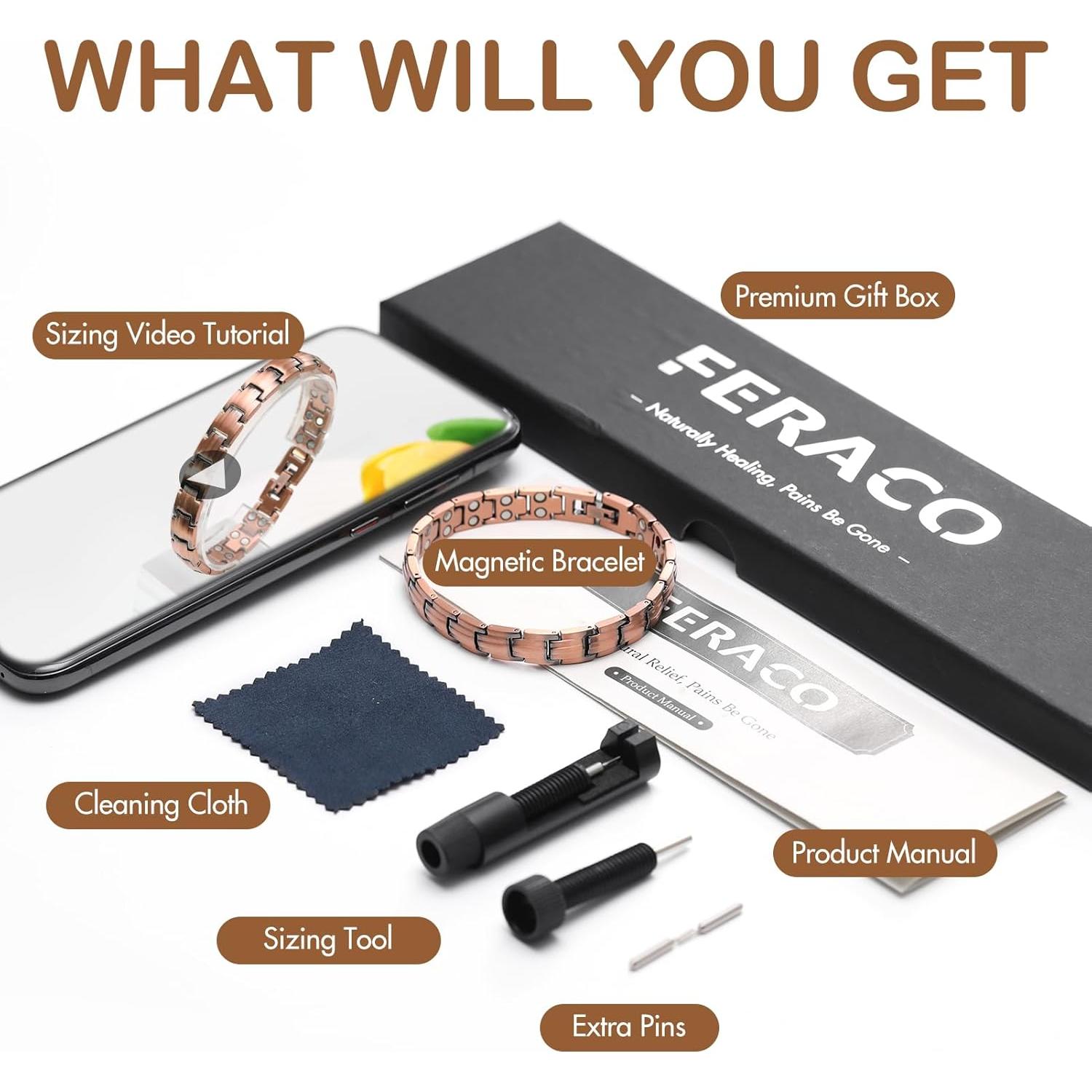Pulsera Magnética de Cobre Feraco 99.99% Pura 2X Ajustable