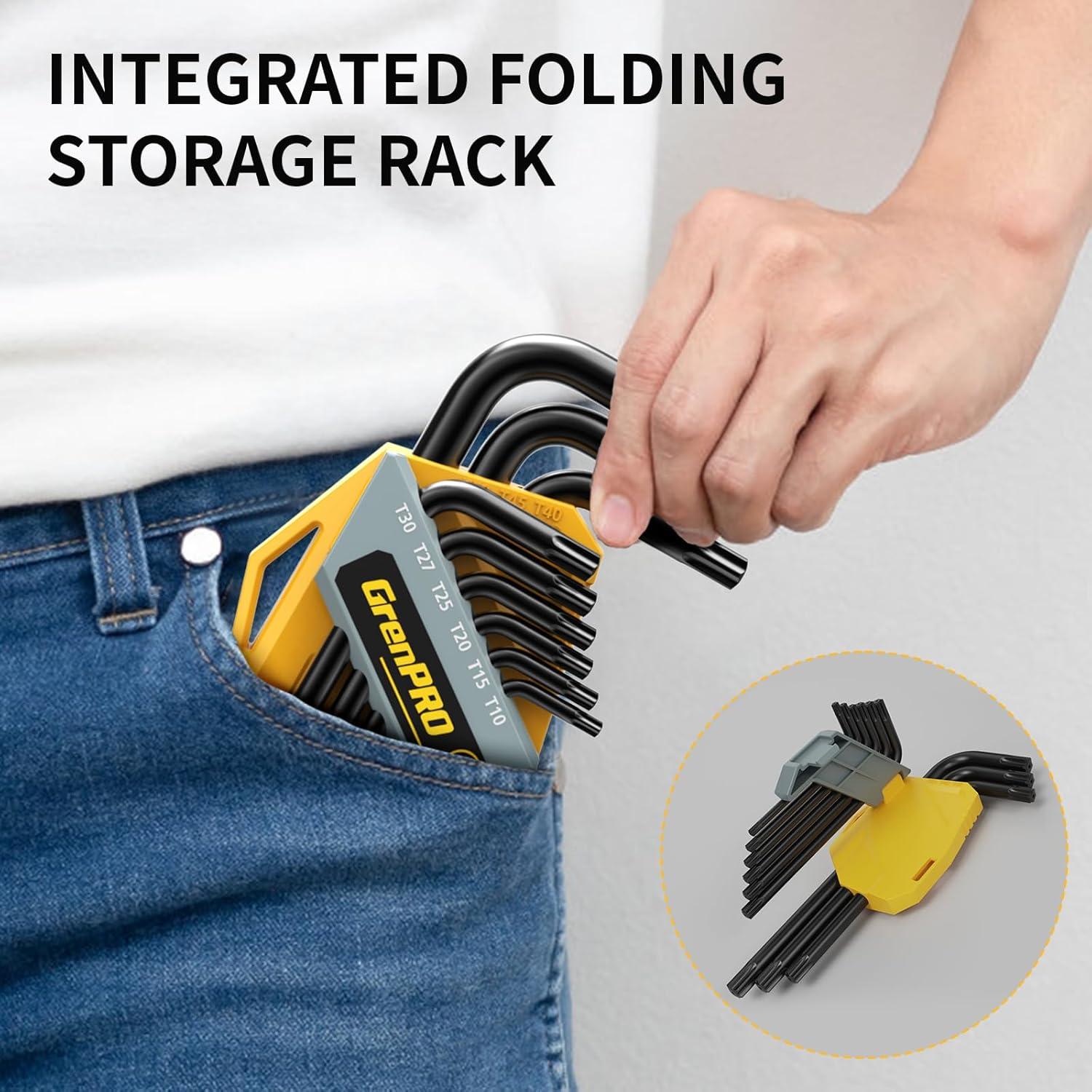 Juego de Llaves Torx 9 Piezas GRENPRO T10-T50 Acero CR-V