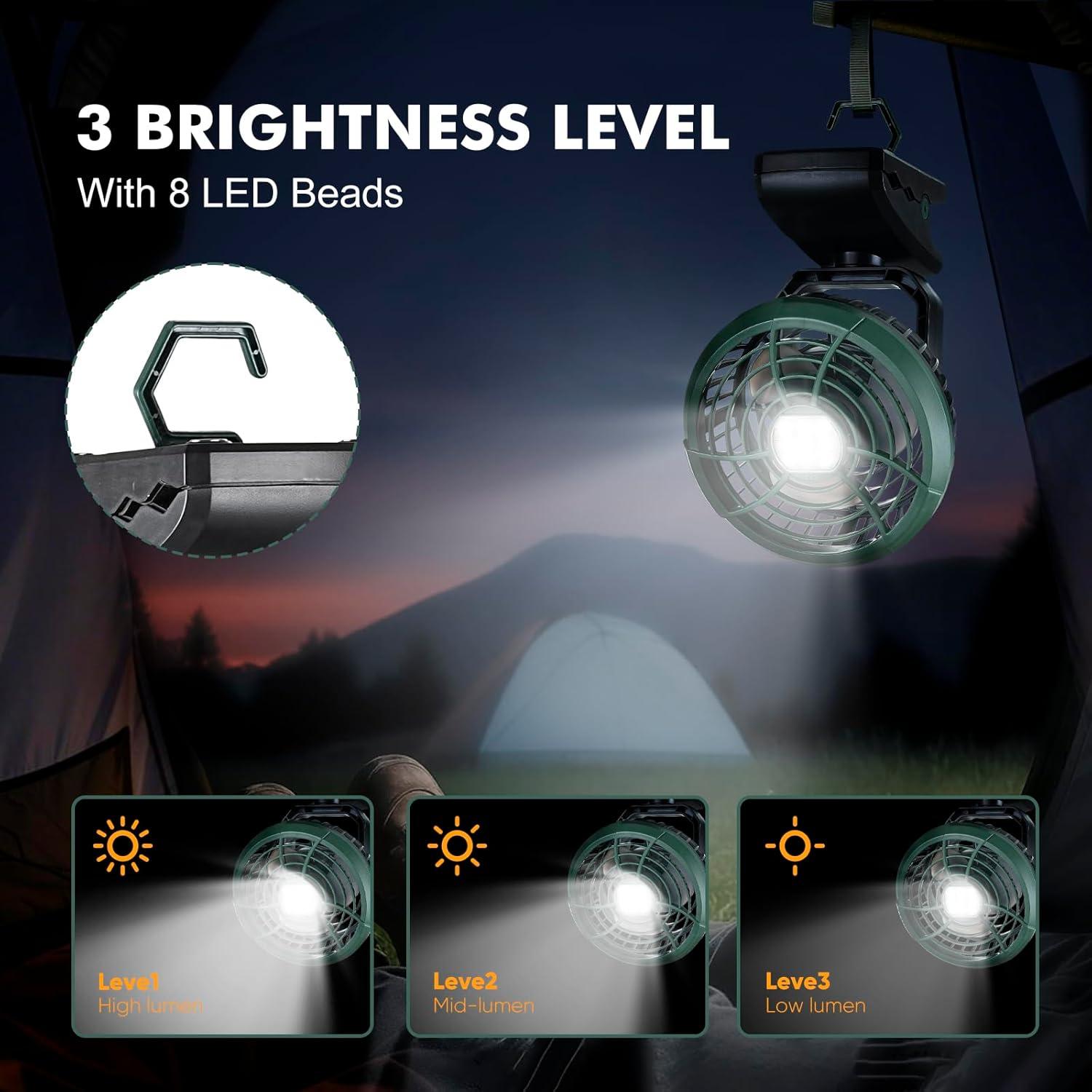 Ventilador de Camping Clip-on Durapower AM17-24KT37 con Linterna LED