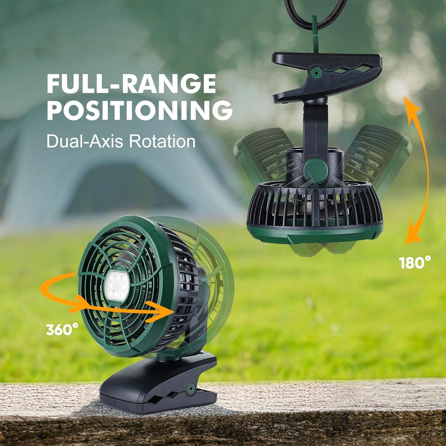 Ventilador de Camping Clip-on Durapower AM17-24KT37 con Linterna LED