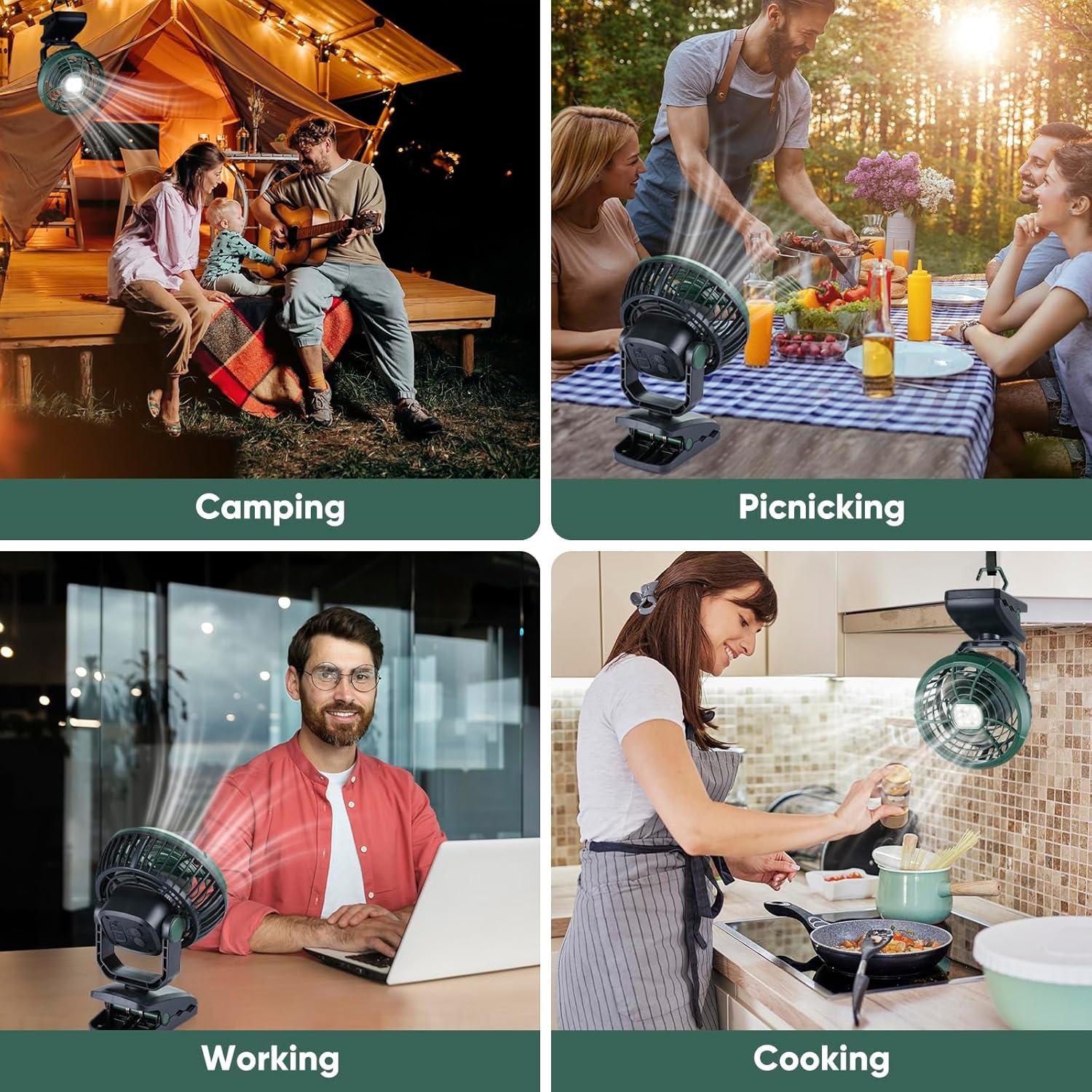 Ventilador de Camping Clip-on Durapower AM17-24KT37 con Linterna LED