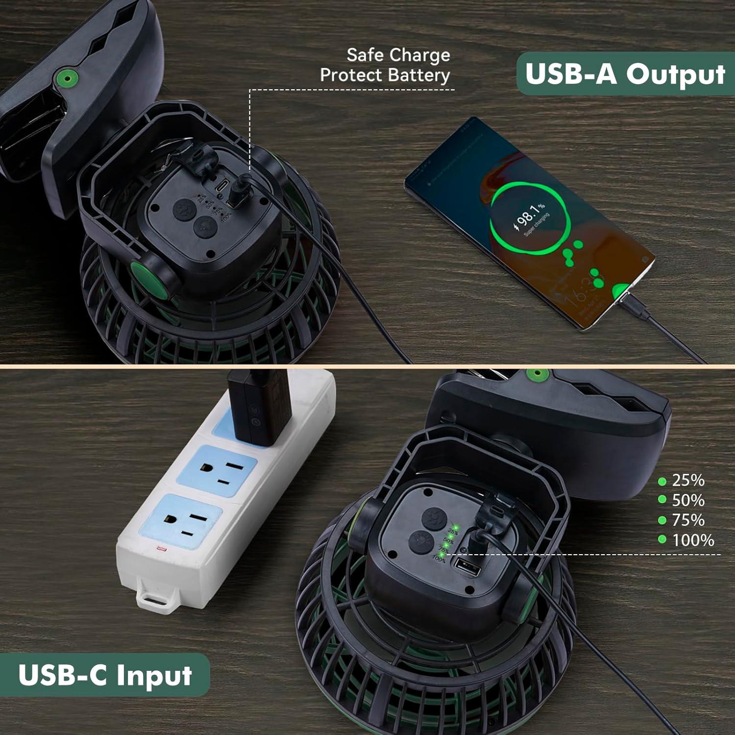 Ventilador de Camping Clip-on Durapower AM17-24KT37 con Linterna LED