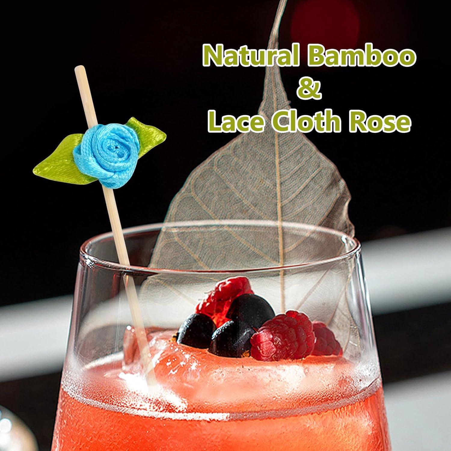 Palillos de Cóctel de Bambú con Rosa - 100 Unidades Decorativas