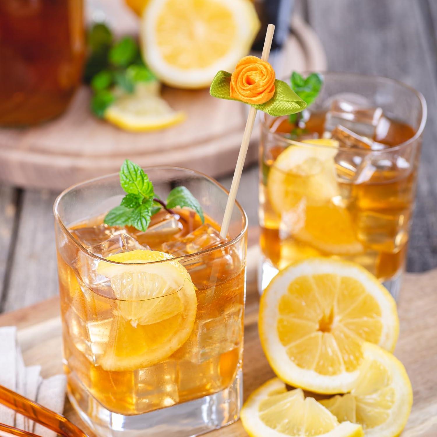 Palillos de Cóctel de Bambú con Rosa - 100 Unidades Decorativas